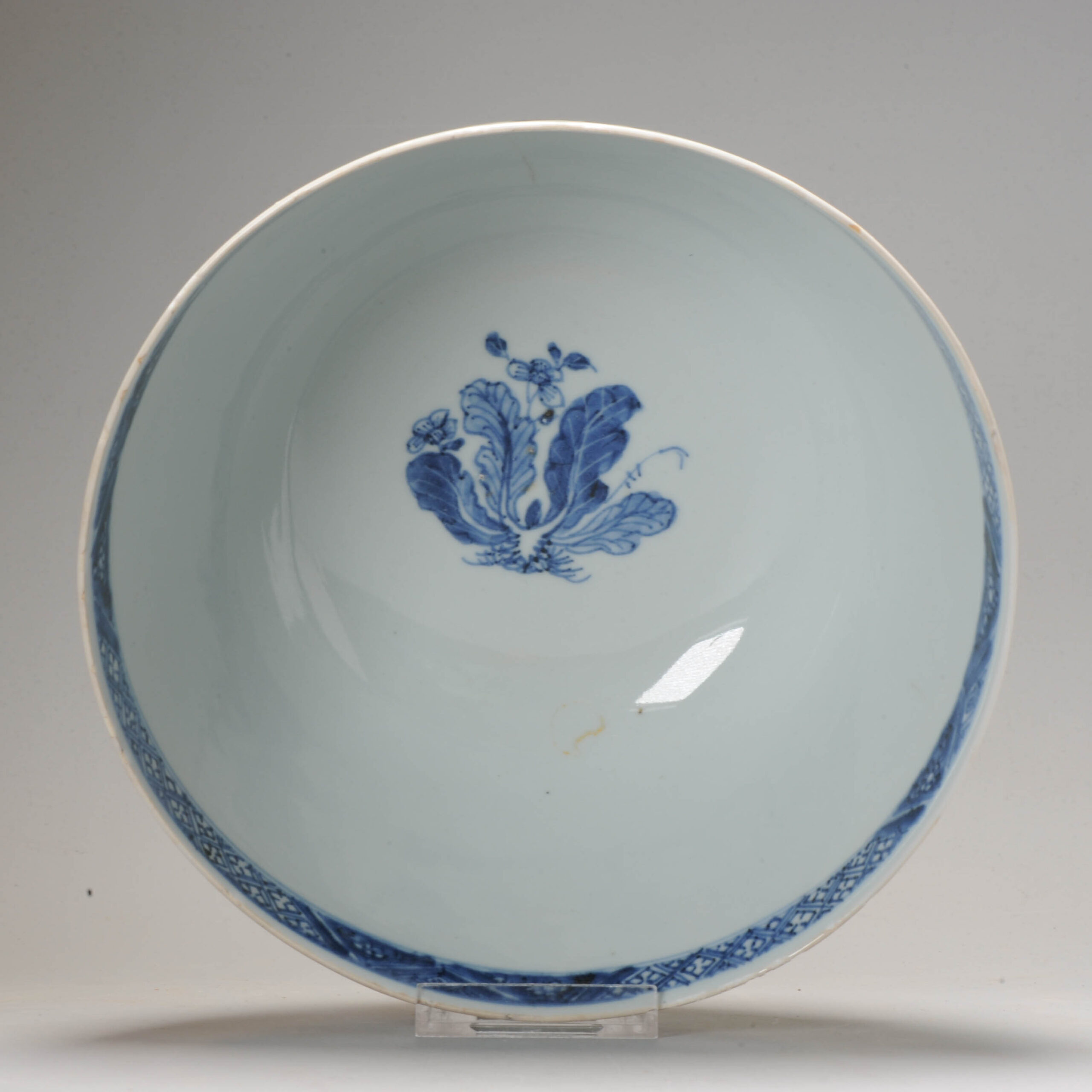 Antique 18C Chinese Porcelain Blue and White Bowl Cabbage Flowers Insects - Image 3