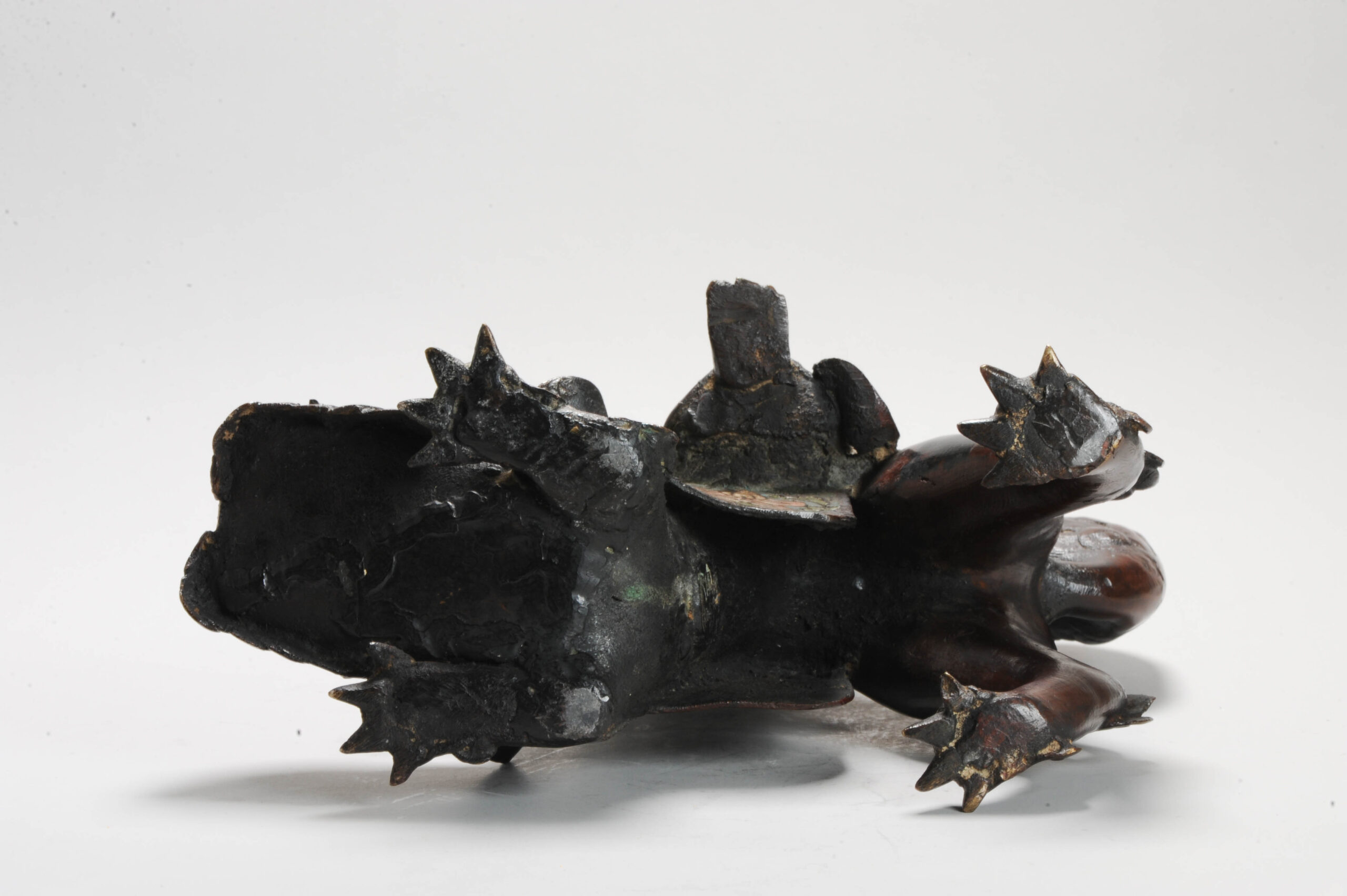 Pair of Chinese Bronze Statue Incense Burners on Foo Lions China Cloisonne - Image 12