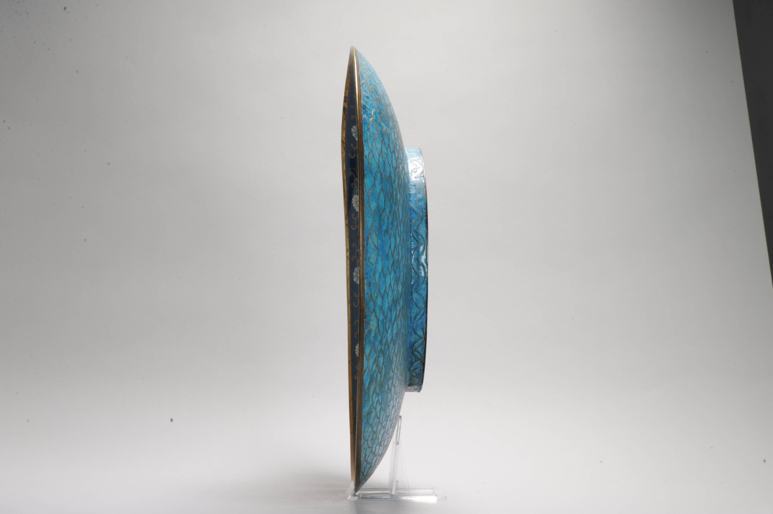 44.8CM 19c Antique Meiji Period Japanese Serving dish Bronze Bird Cloisonne - Image 10