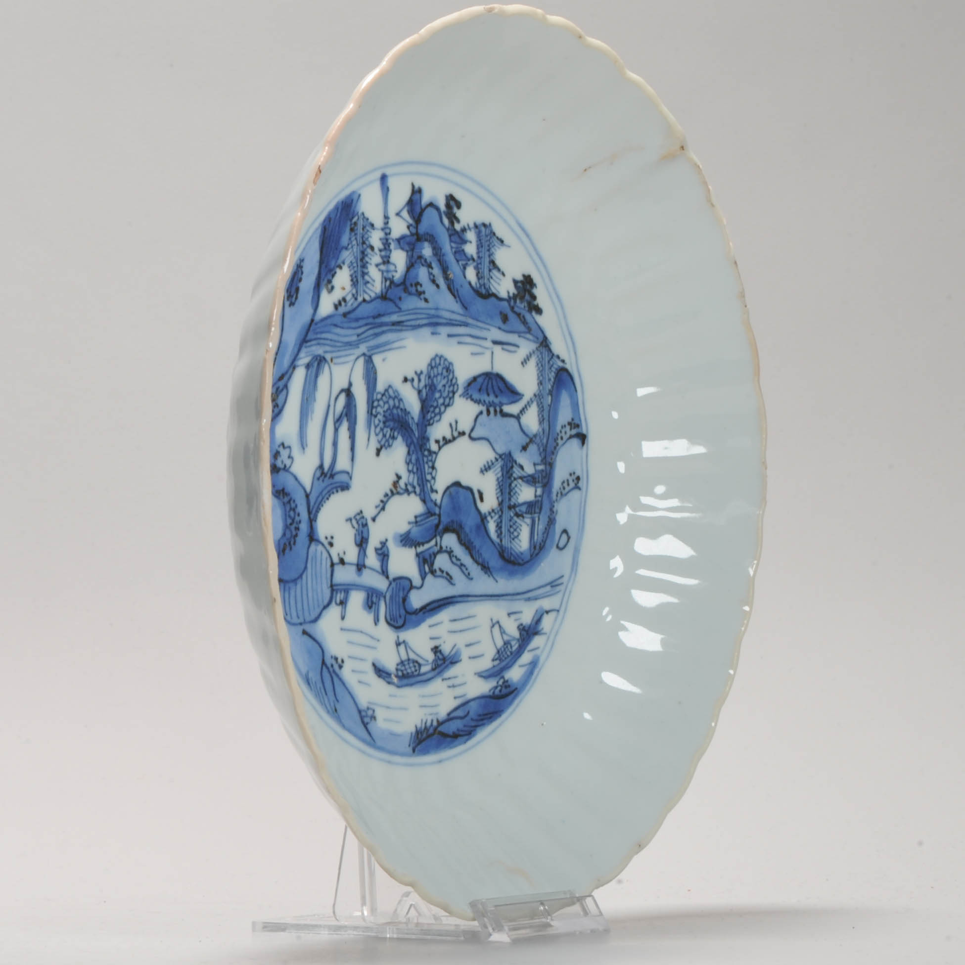Antique Ming Chinese Porcelain 16/17th c Blue and White dish with Landscape - Image 11