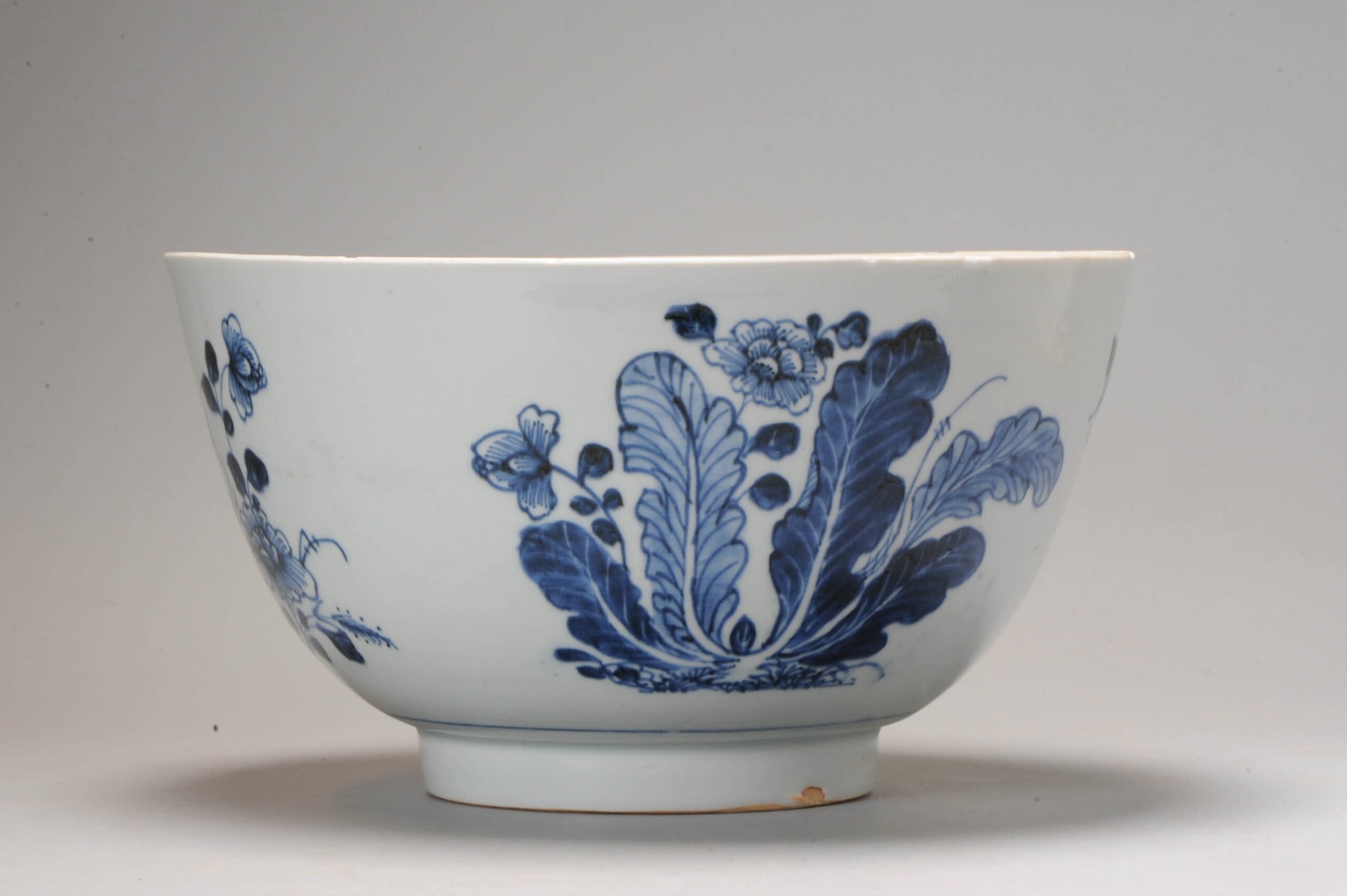 Antique 18C Chinese Porcelain Blue and White Bowl Cabbage Flowers Insects - Image 10