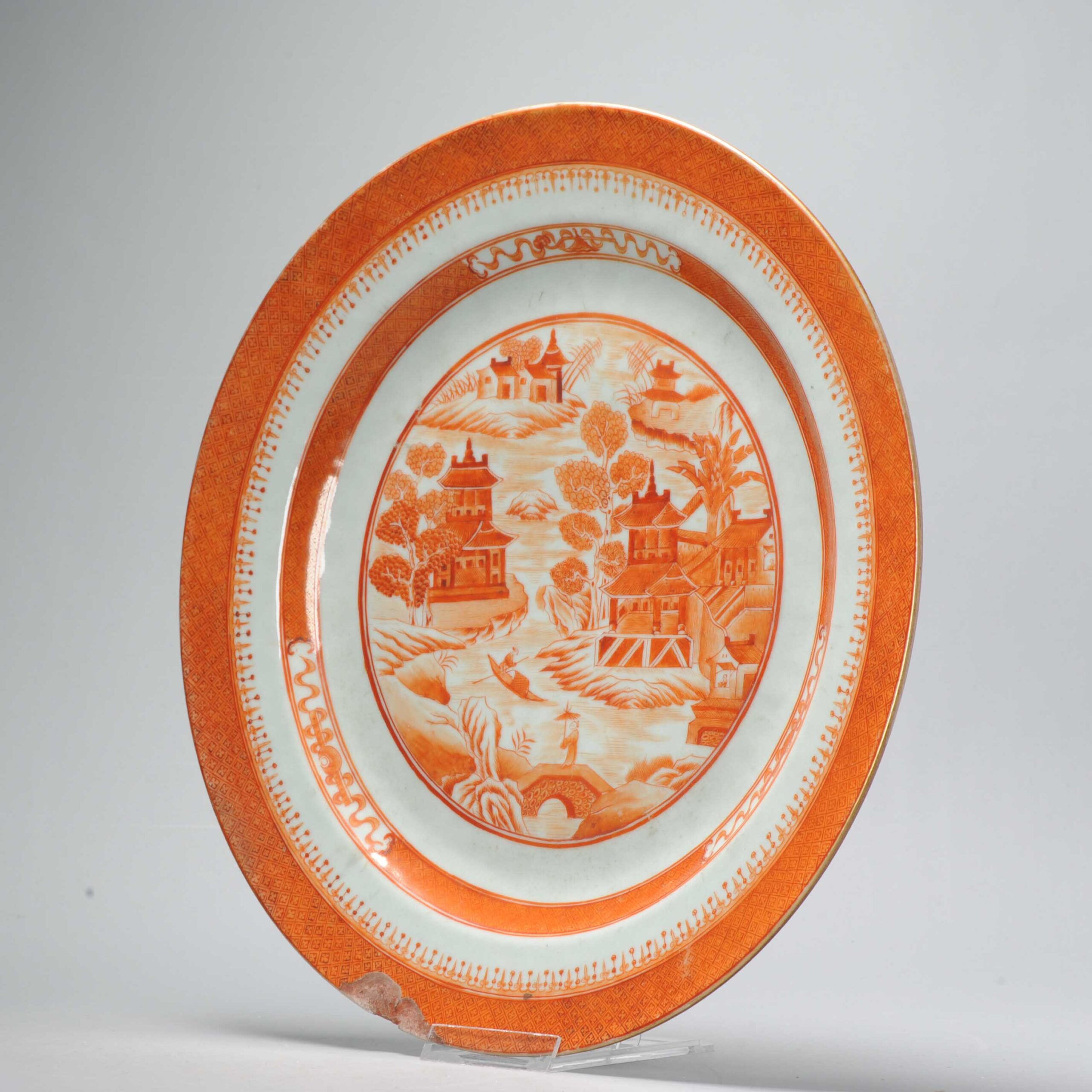 34.5CM Antique Chinese Porcelain Charger Jiaqing Landscape highly detailed - Image 12