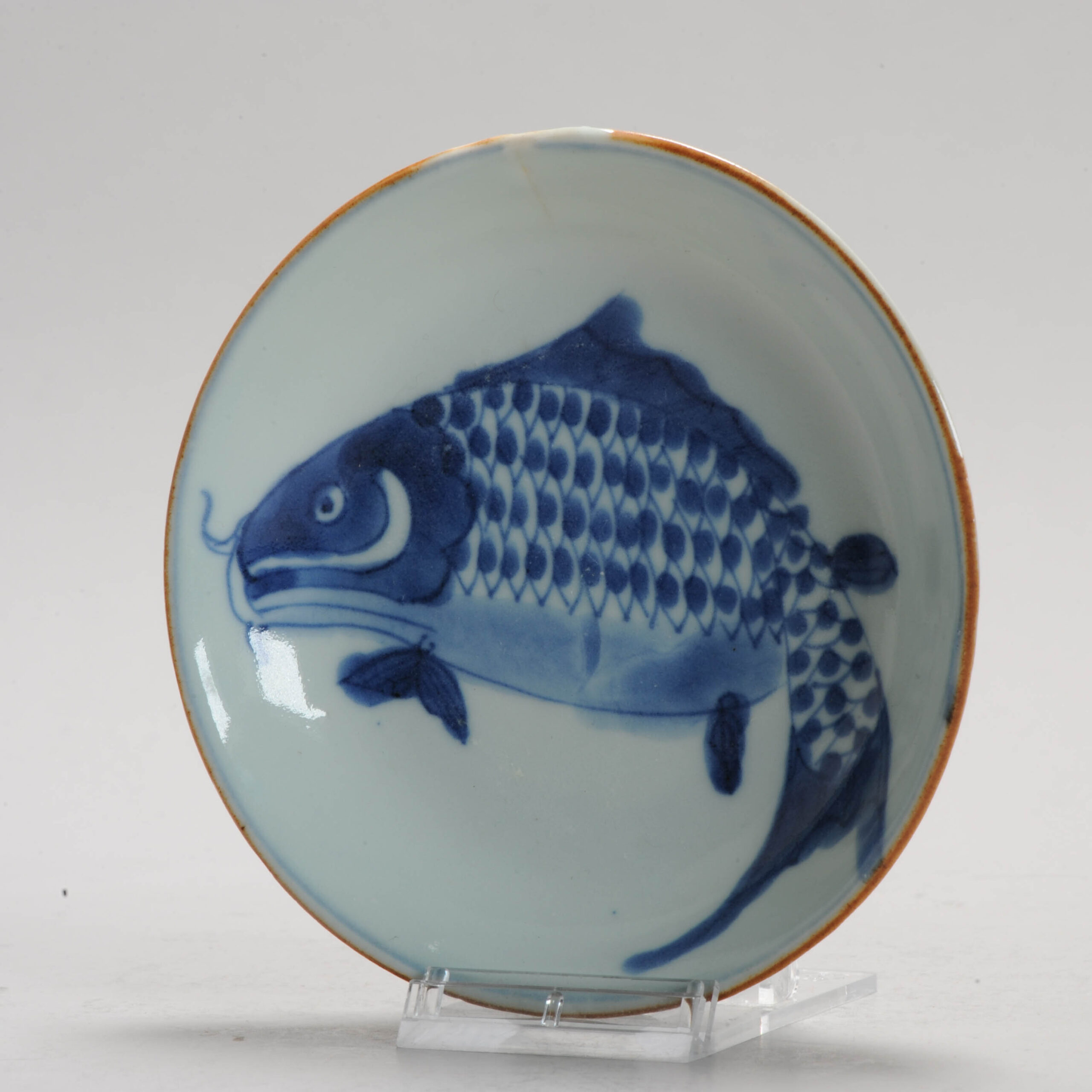 Unusual Late Ming Early Qing Chinese Porcelain Blue and White Dish CARP - Image 7