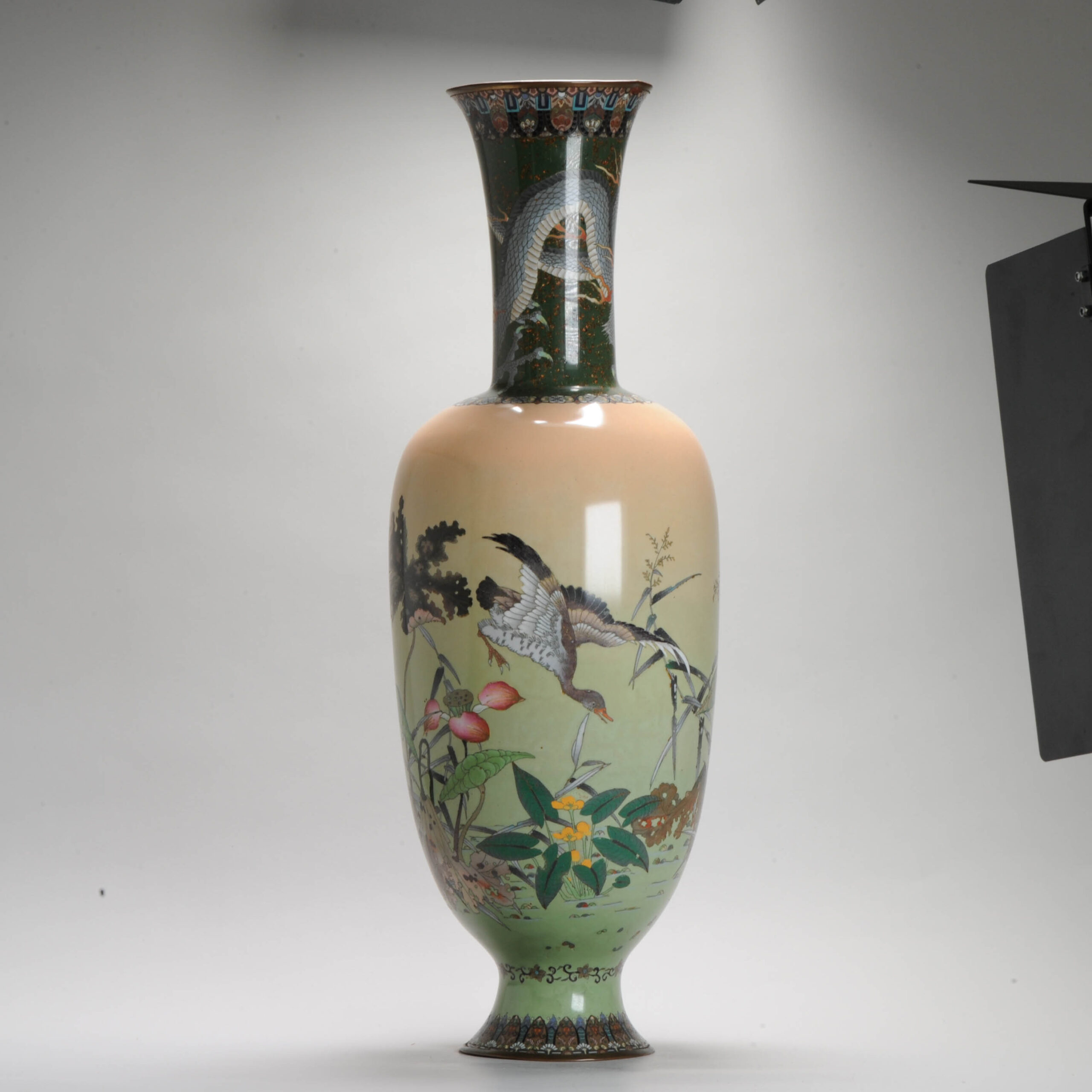 64CM Antique Japanese 19C Meiji Cloisonne Vase Japan HUNTING SCENE Dragon - Image 6