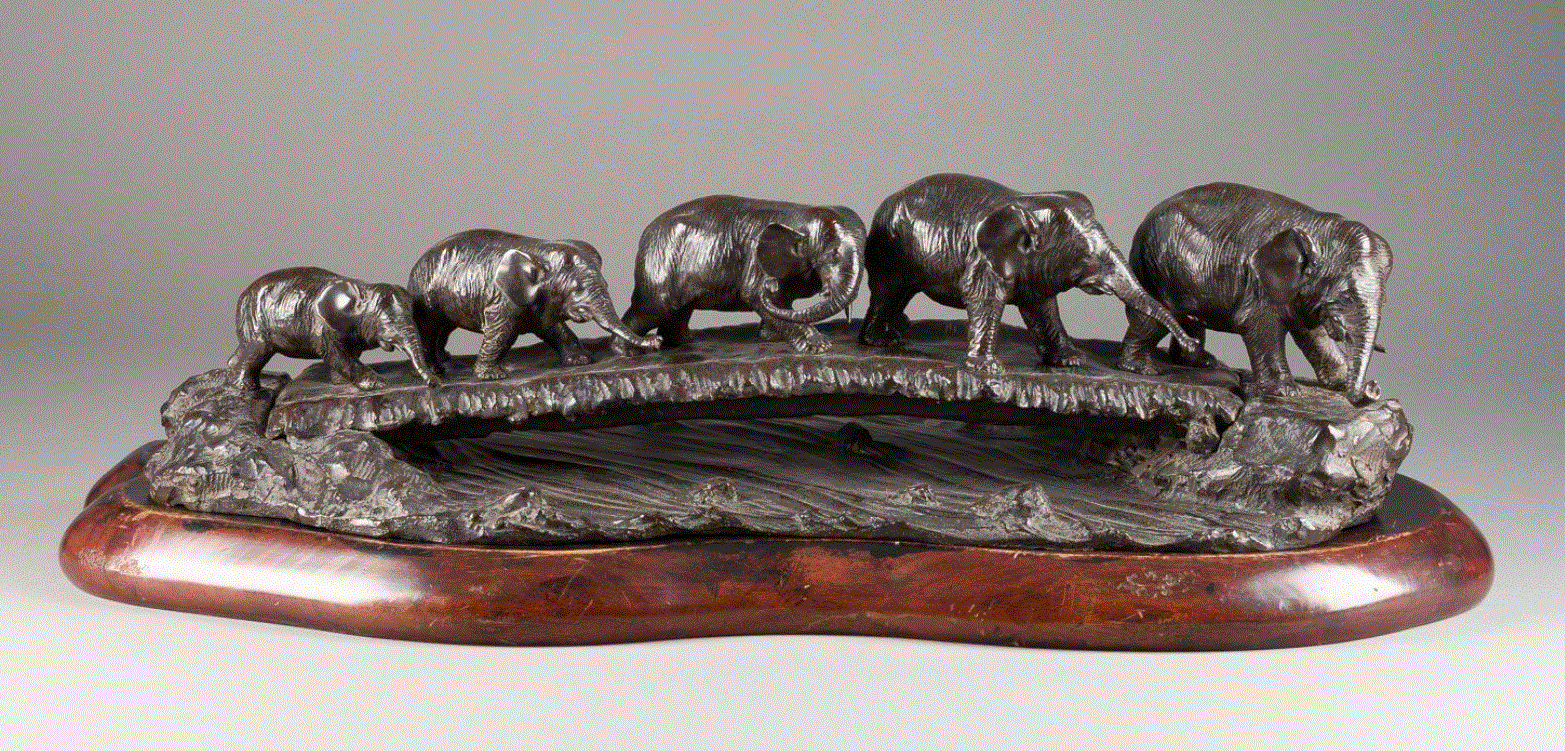 Large Takachika” & “Kakuha sei” Bronze Elephant Herd Statue Japan Meiji era (1868-1912) Japanese