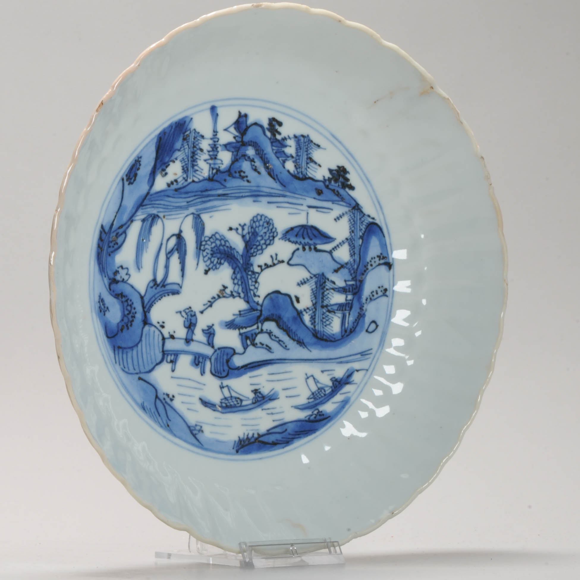 Antique Ming Chinese Porcelain 16/17th c Blue and White dish with Landscape - Image 12