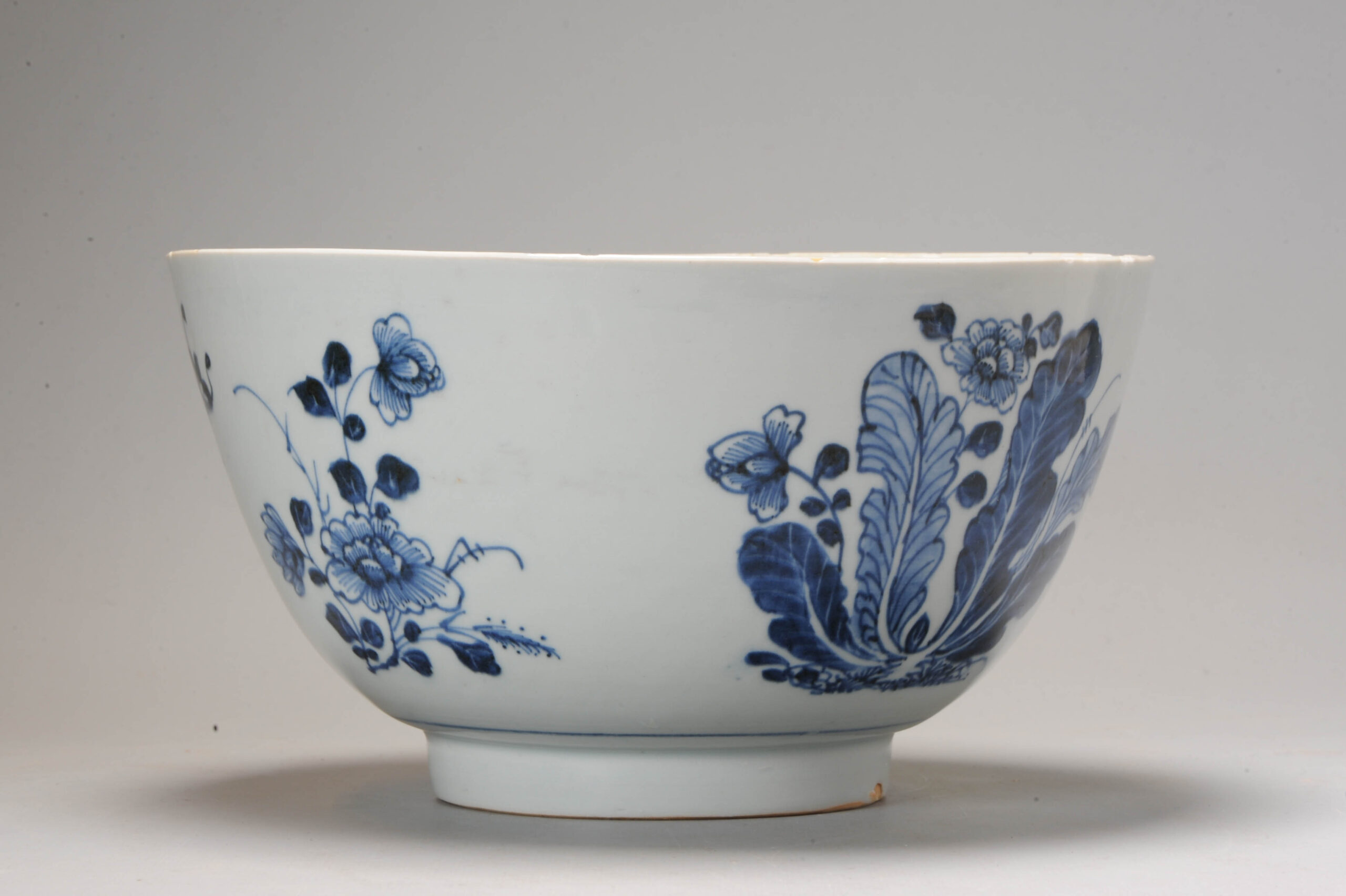 Antique 18C Chinese Porcelain Blue and White Bowl Cabbage Flowers Insects - Image 11