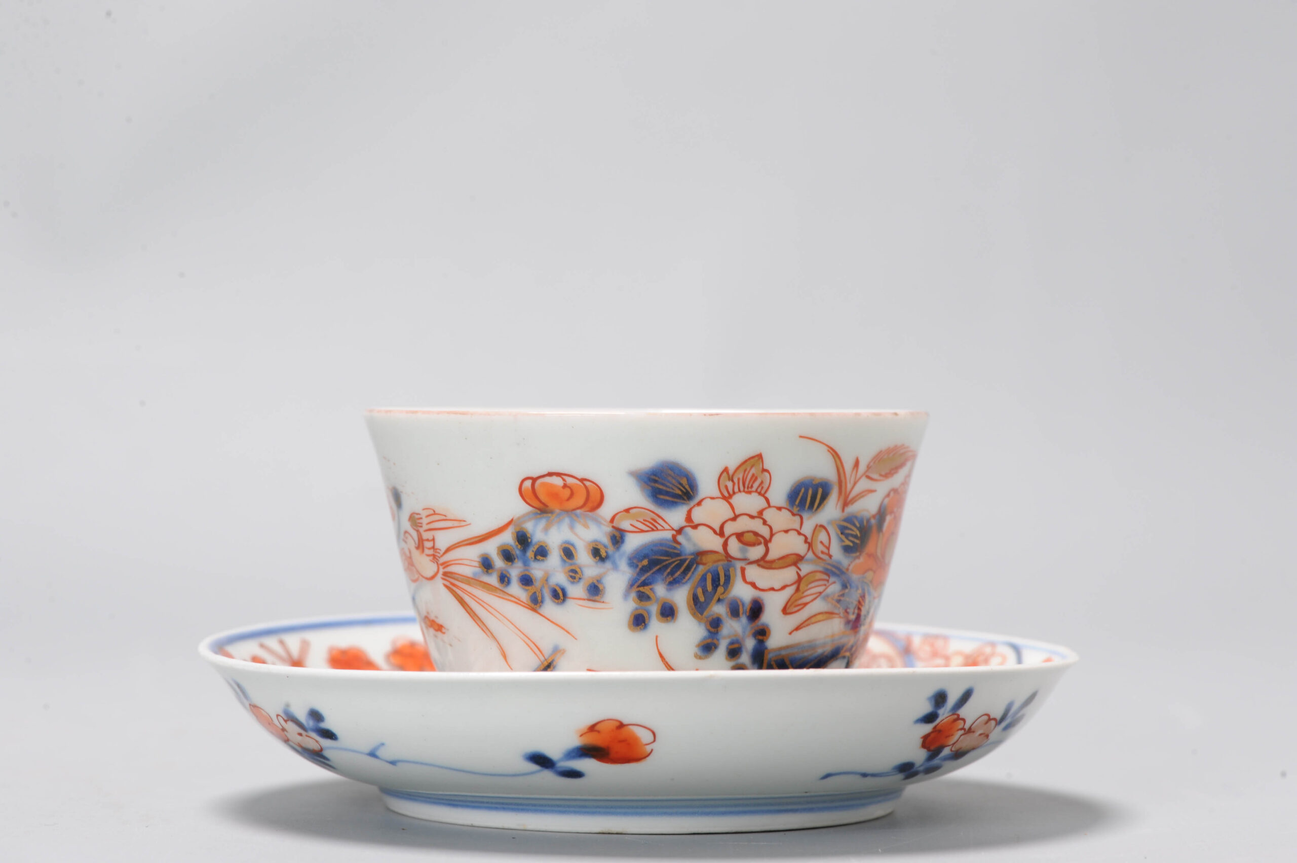 Antique Japanese Porcelain Edo period Tea Bowl Floral Bird Imari