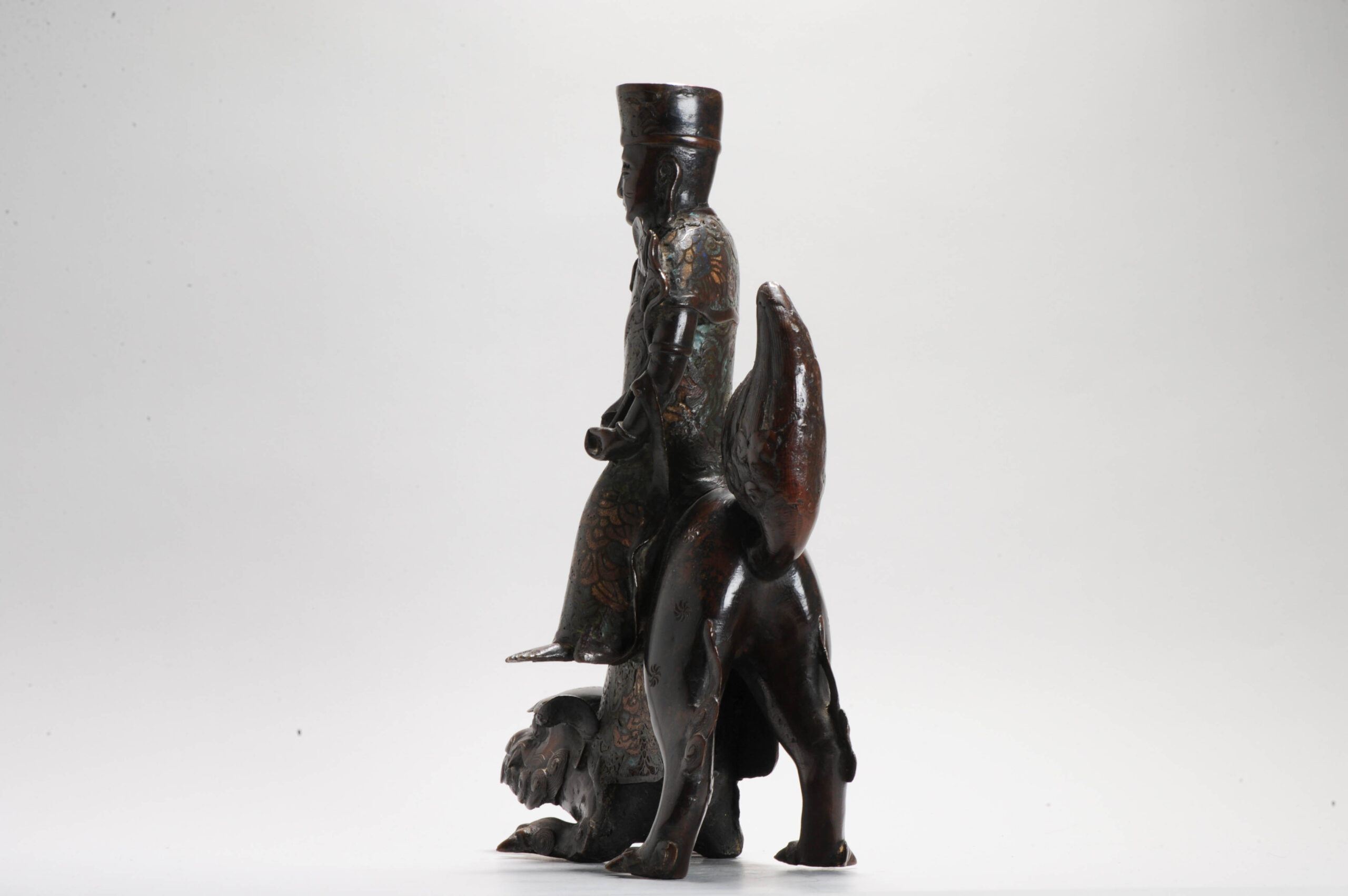 Pair of Chinese Bronze Statue Incense Burners on Foo Lions China Cloisonne - Image 24