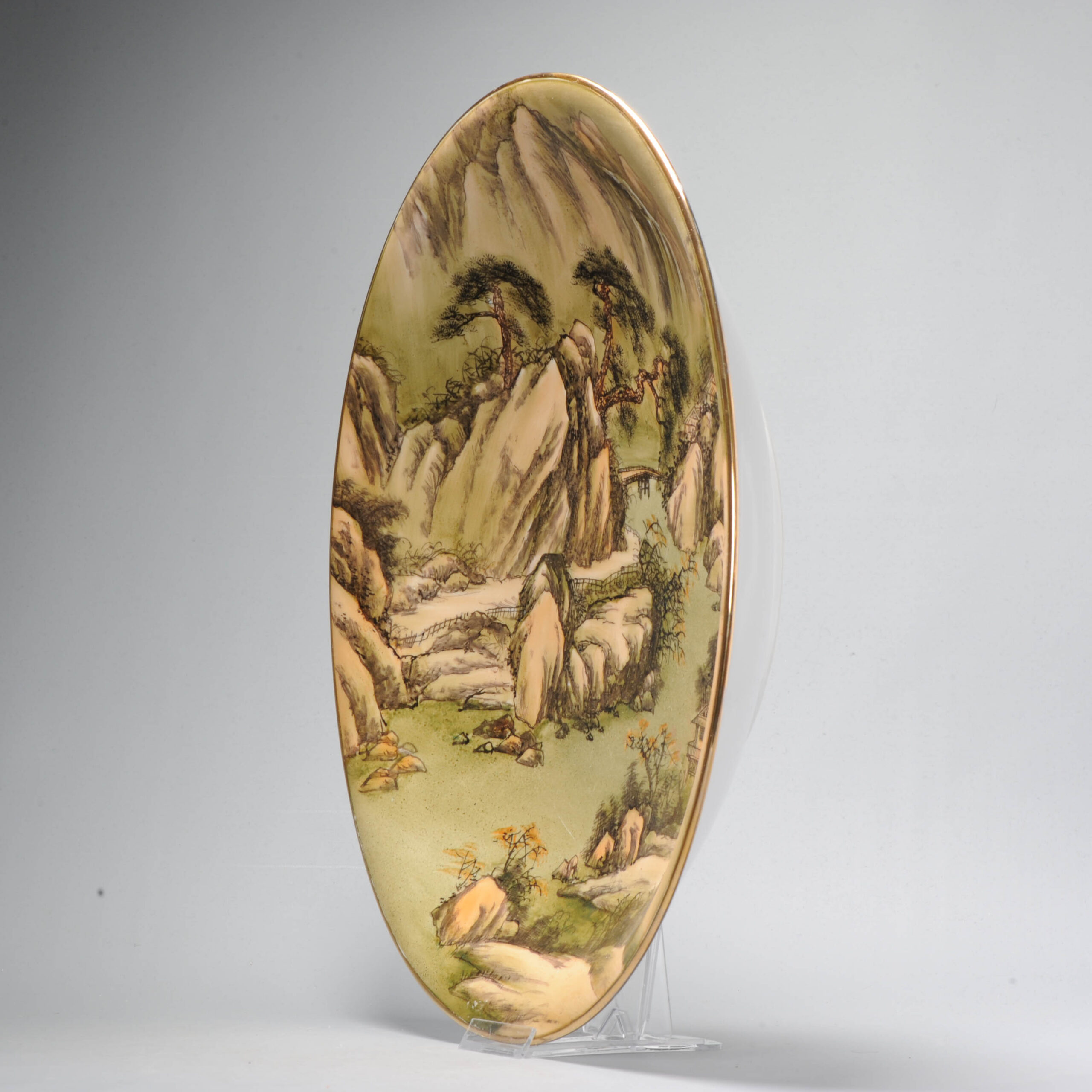 41CM Chinese Porcelain Charger 20C Hand painted Mountain Scene Pagodes - Image 11
