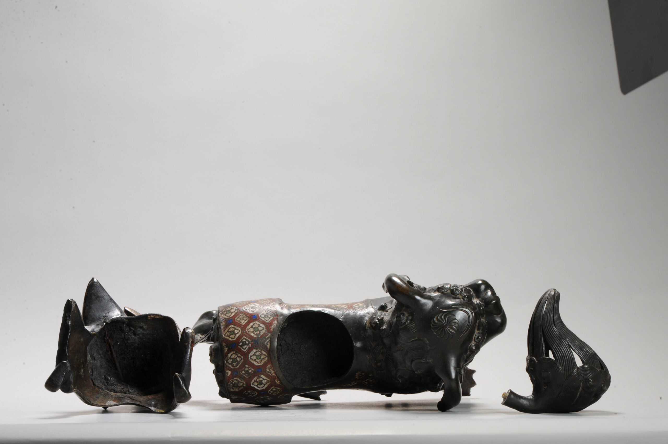 Pair of Chinese Bronze Statue Incense Burners on Foo Lions China Cloisonne - Image 27