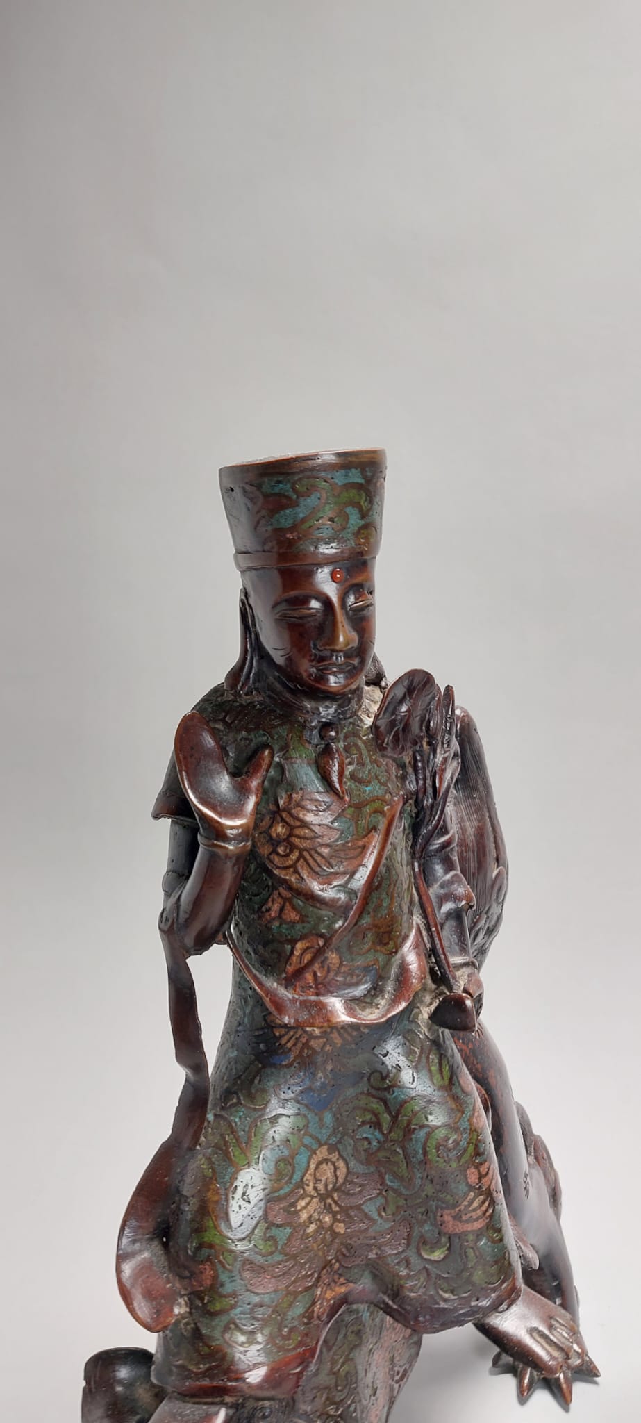 Pair of Chinese Bronze Statue Incense Burners on Foo Lions China Cloisonne - Image 6