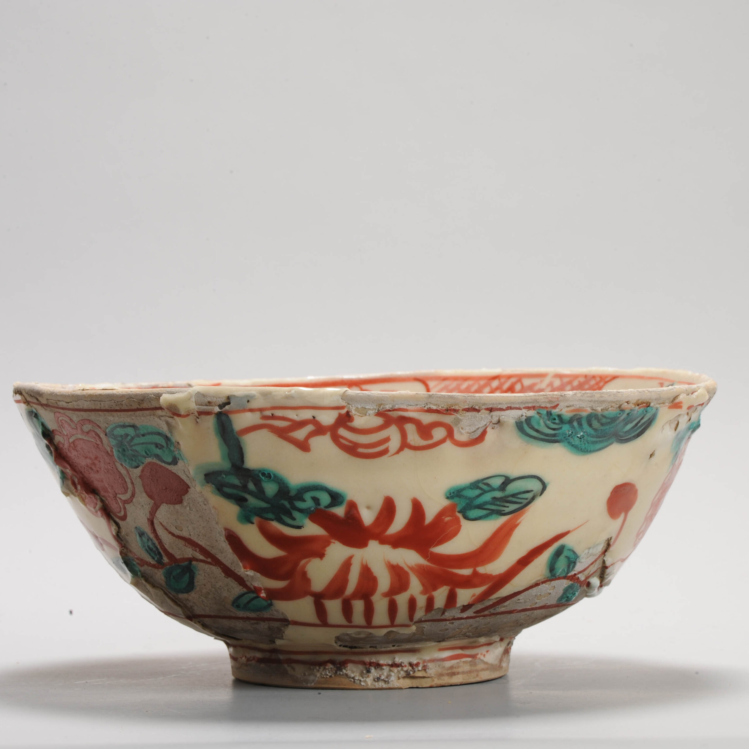Antique Chinese Ming Swatow Zhangzhou Bowl Verte Red Flower Symbol Ca 1600 - Image 14