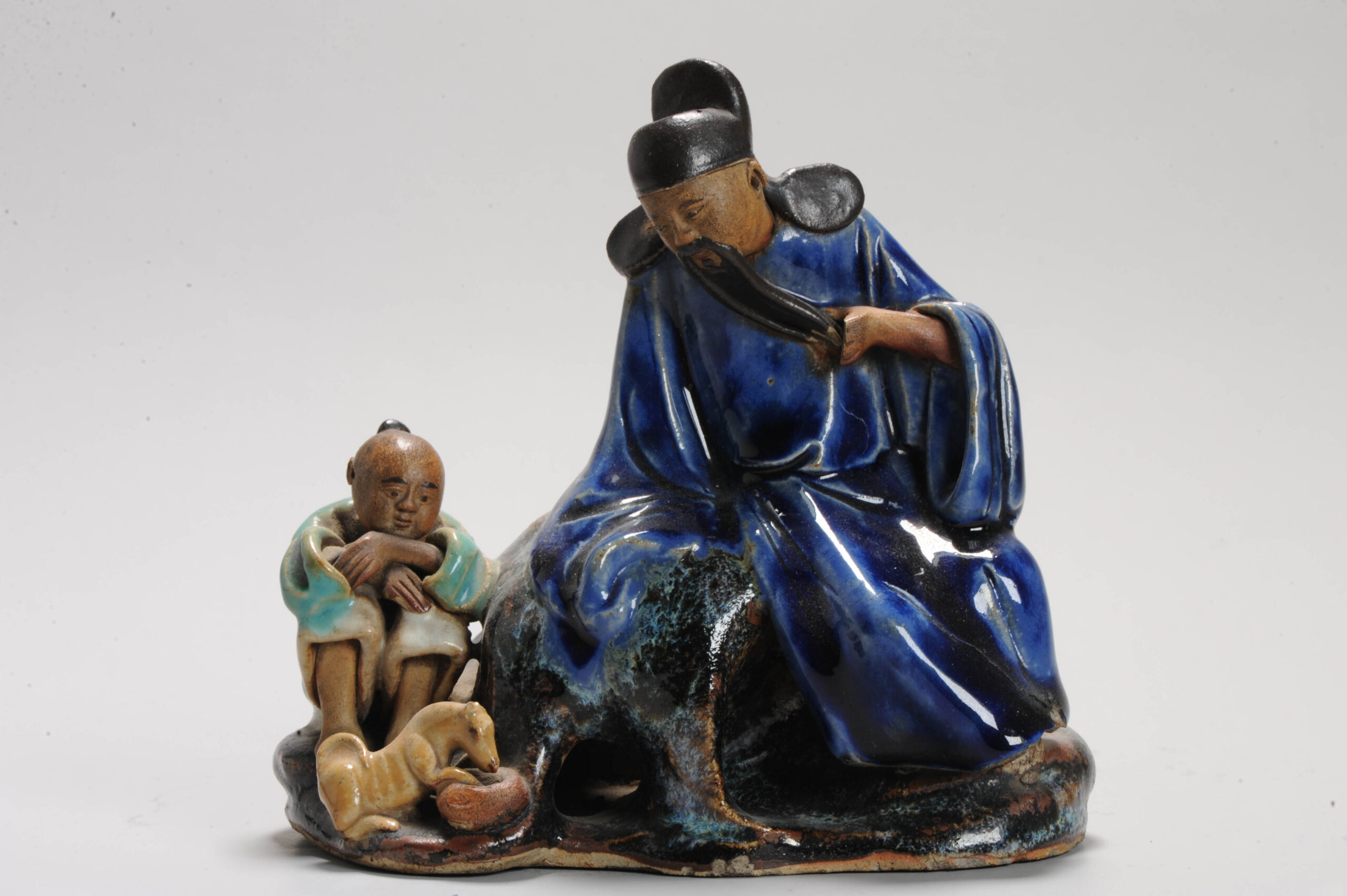 Antique Chinese Statue of a Boy and Wise man Figure China