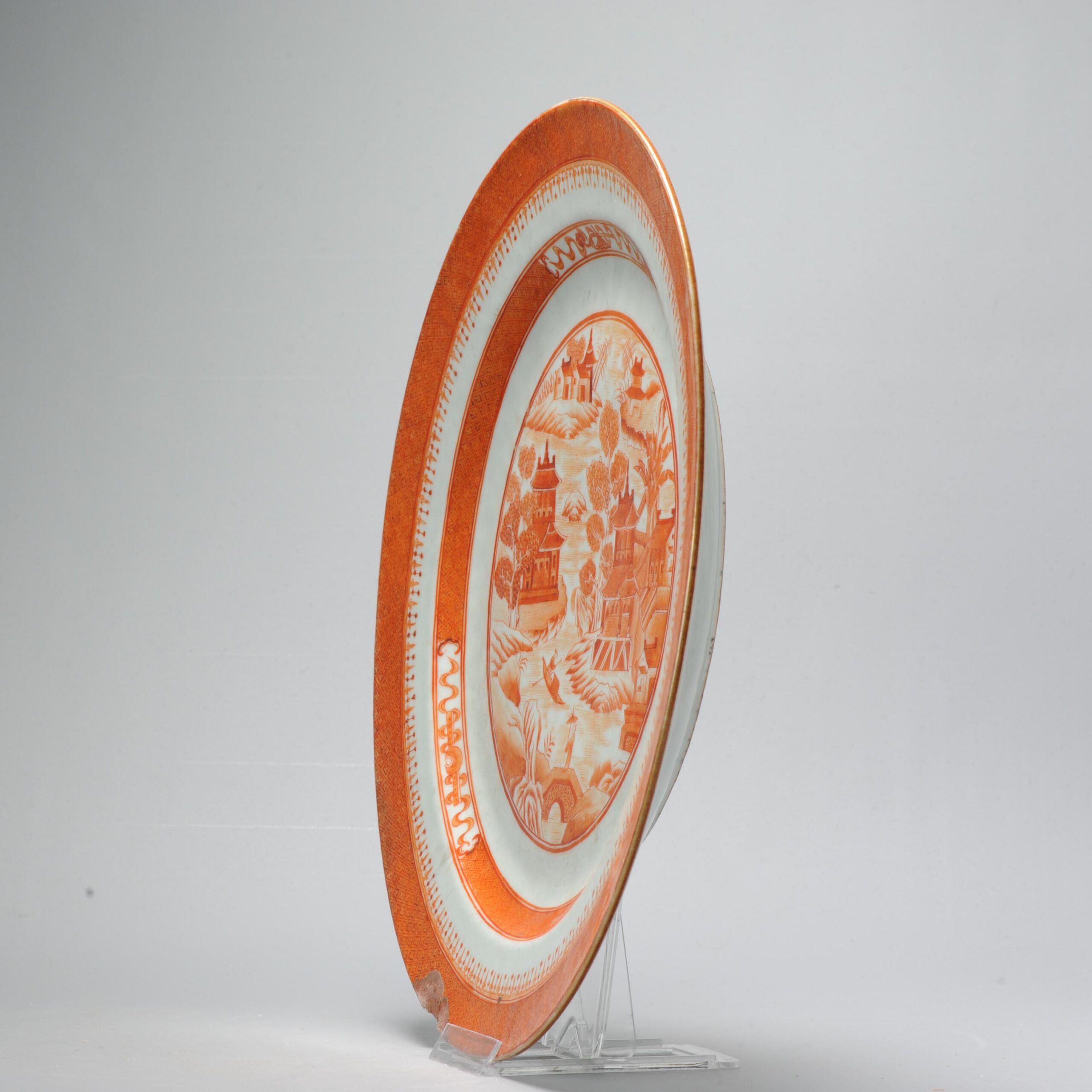 34.5CM Antique Chinese Porcelain Charger Jiaqing Landscape highly detailed - Image 11