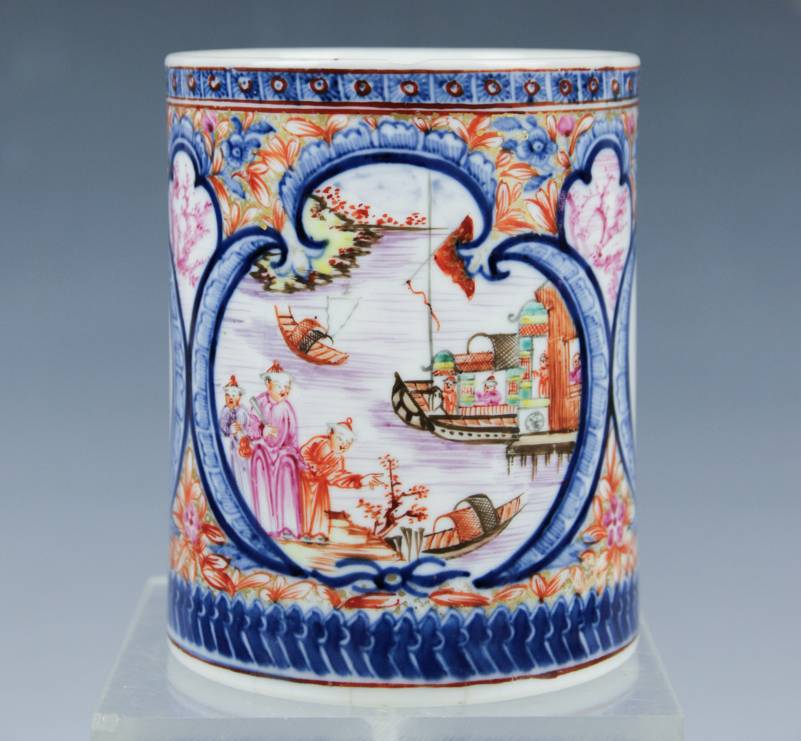 18C Chinese Porcelain Qianlong Mandarin Famille Rose Tankard Mug China Antique