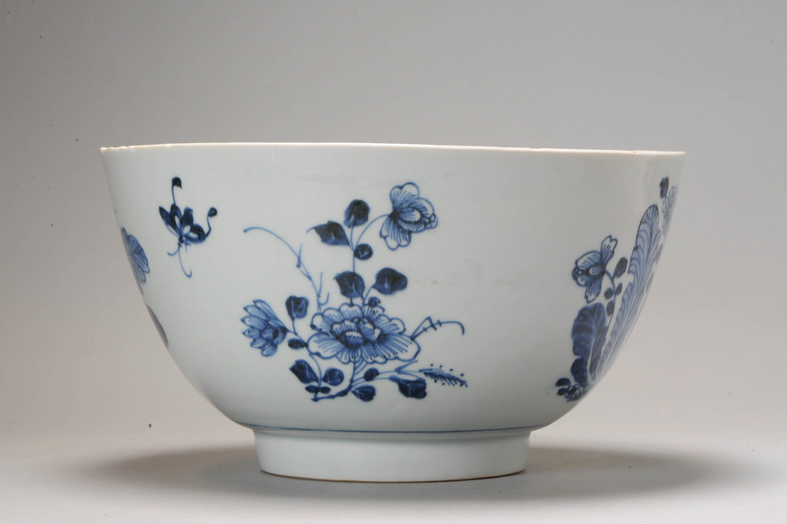 Antique 18C Chinese Porcelain Blue and White Bowl Cabbage Flowers Insects - Image 12