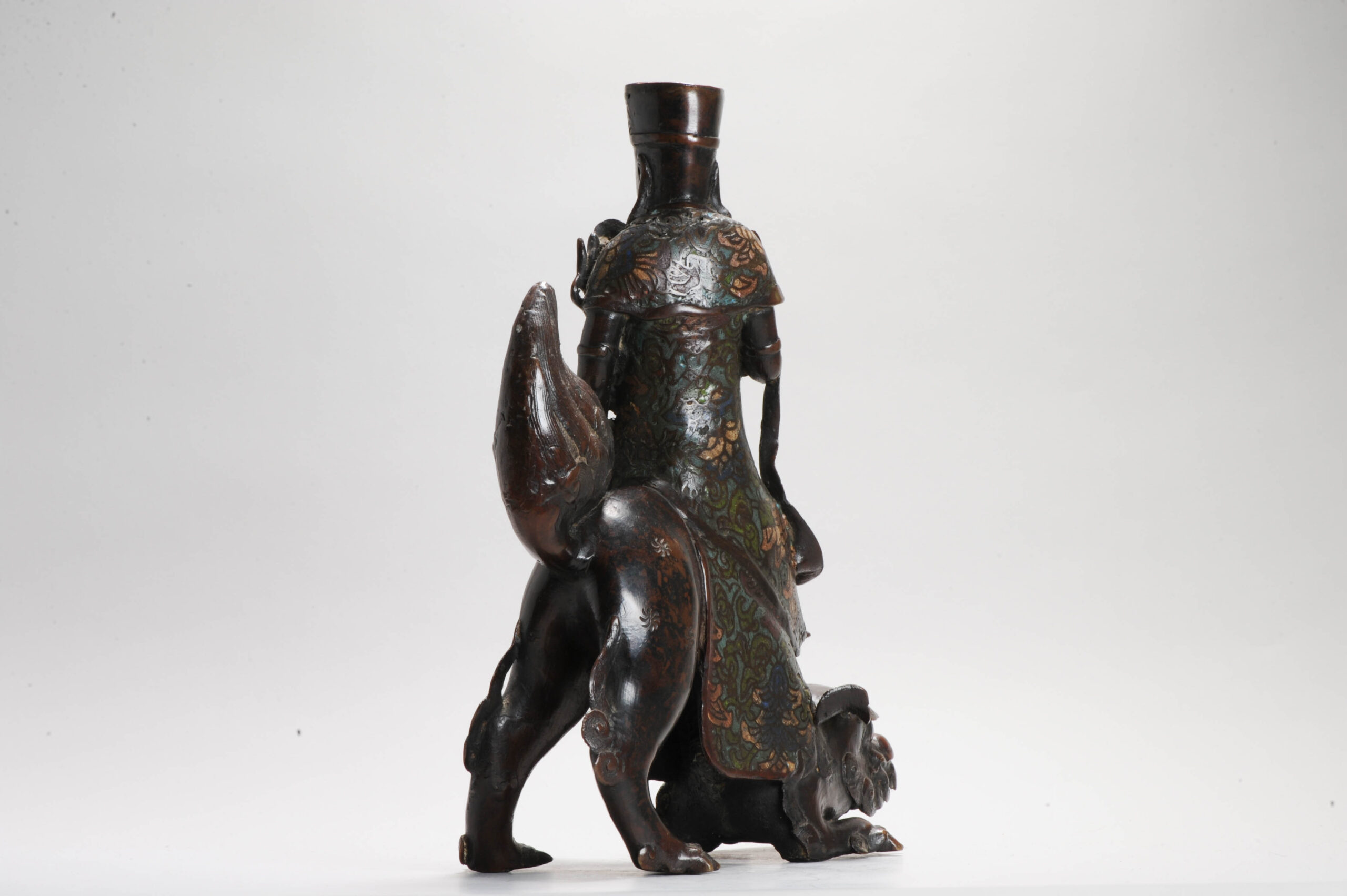 Pair of Chinese Bronze Statue Incense Burners on Foo Lions China Cloisonne - Image 22