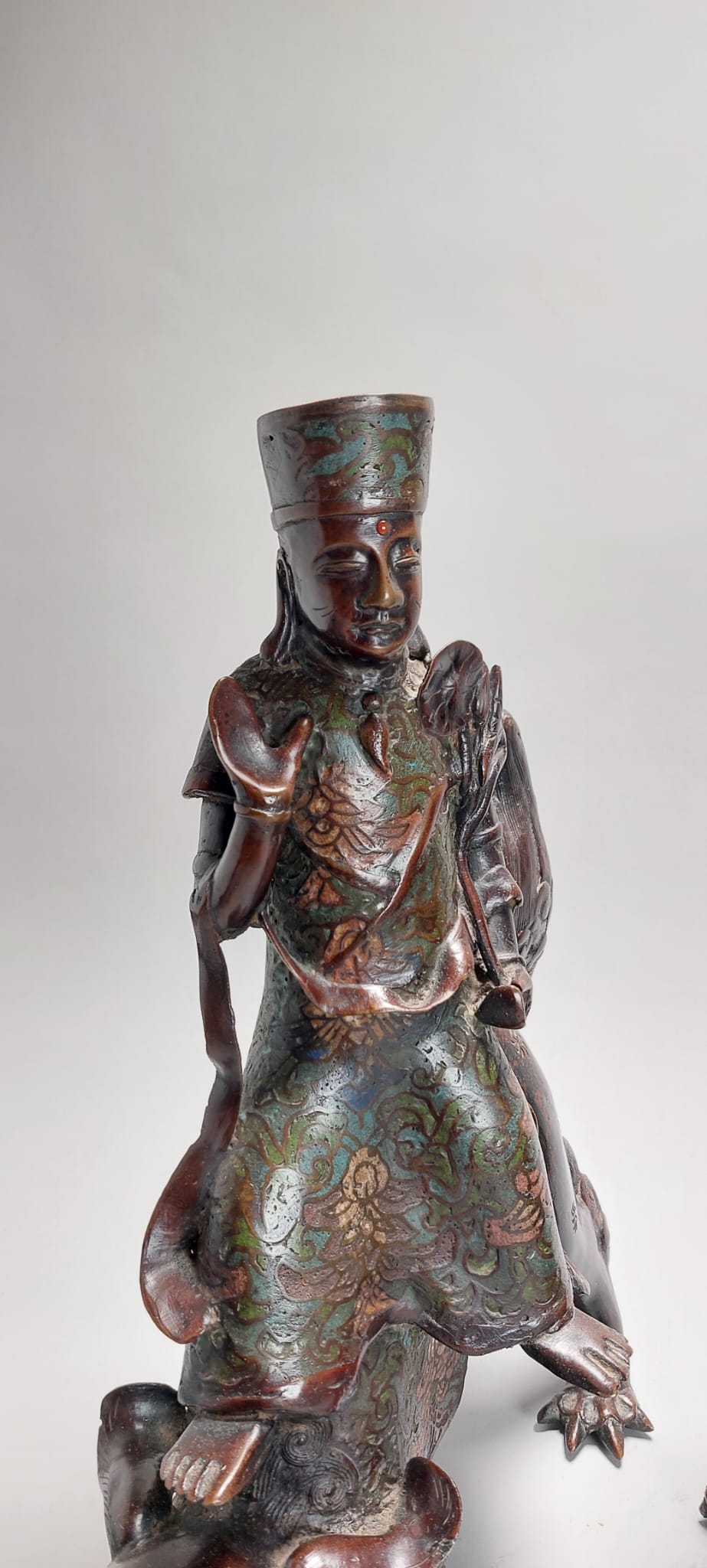 Pair of Chinese Bronze Statue Incense Burners on Foo Lions China Cloisonne - Image 7