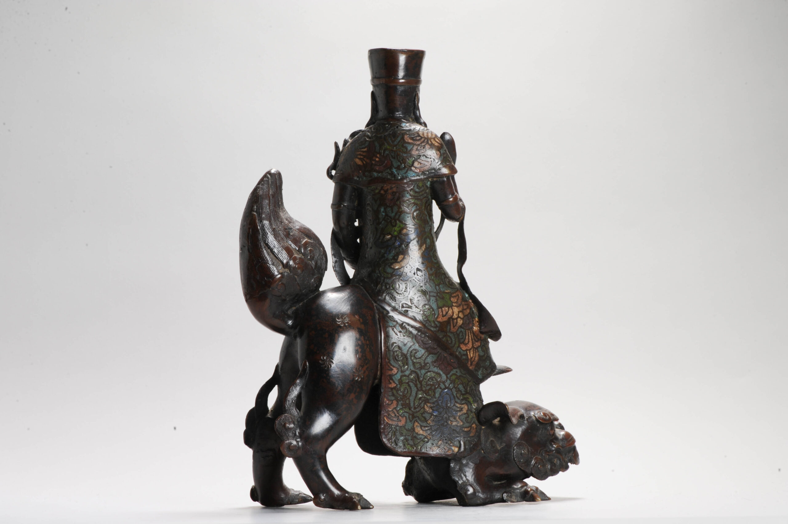 Pair of Chinese Bronze Statue Incense Burners on Foo Lions China Cloisonne - Image 21