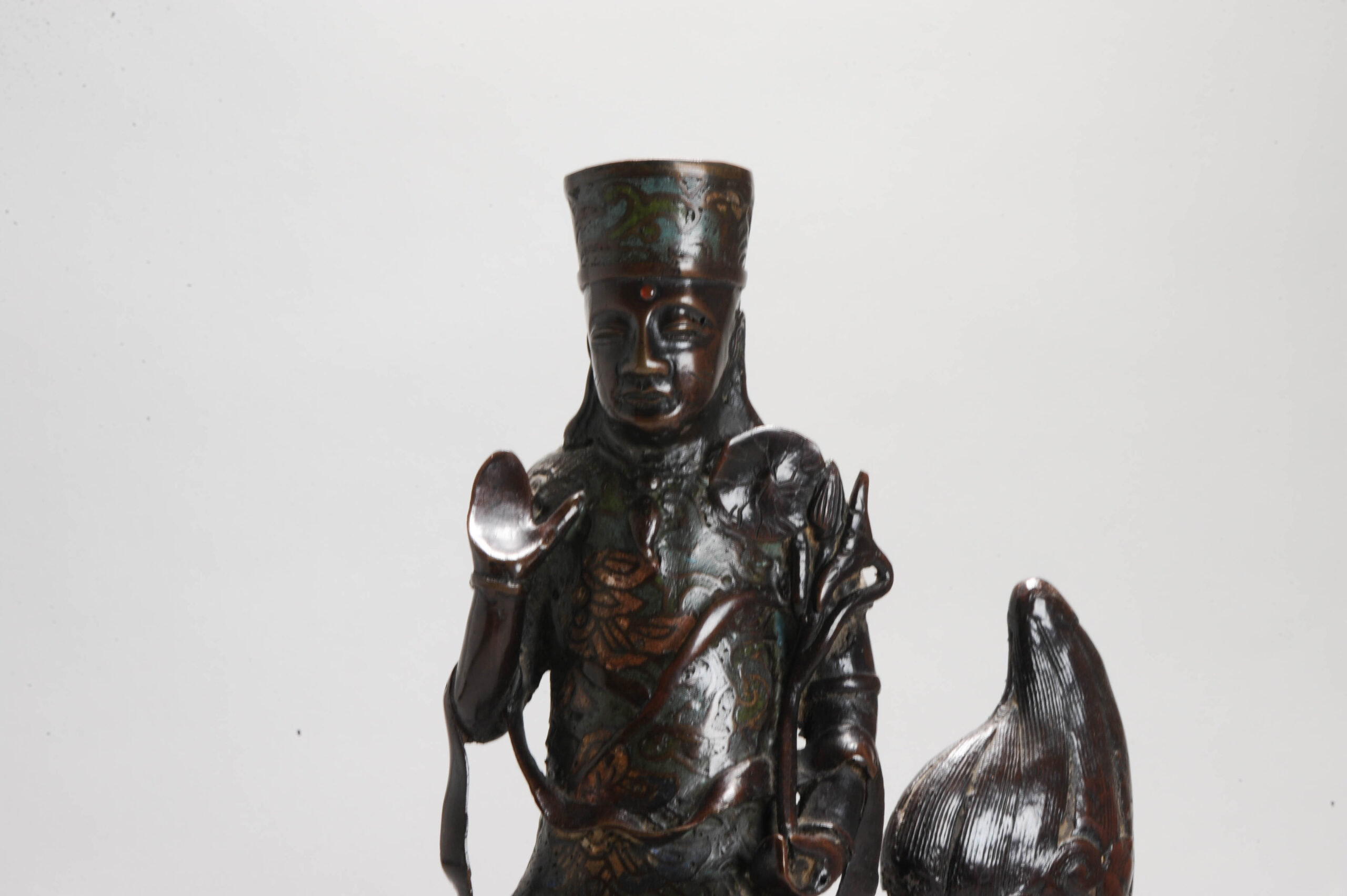 Pair of Chinese Bronze Statue Incense Burners on Foo Lions China Cloisonne - Image 14