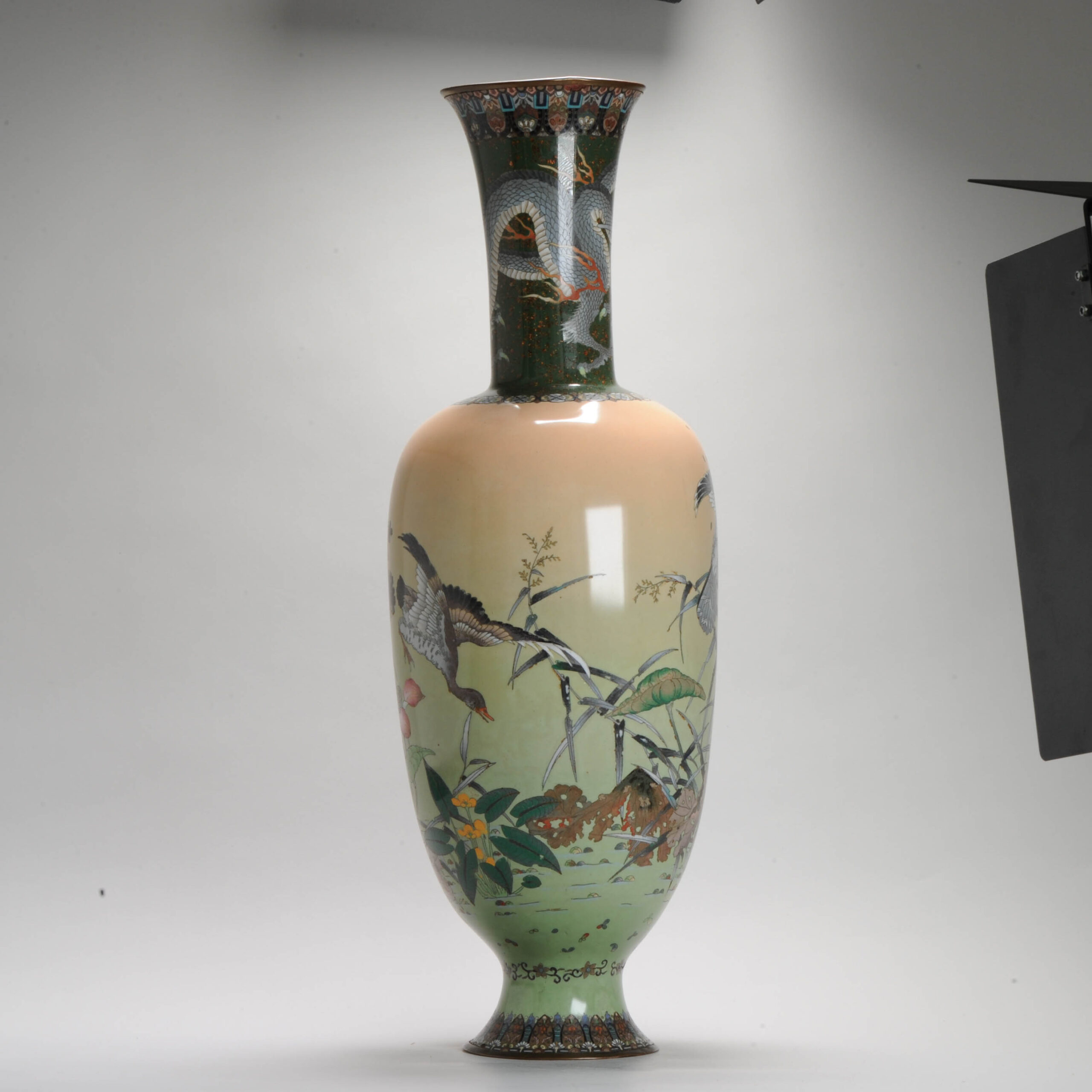 64CM Antique Japanese 19C Meiji Cloisonne Vase Japan HUNTING SCENE Dragon - Image 5