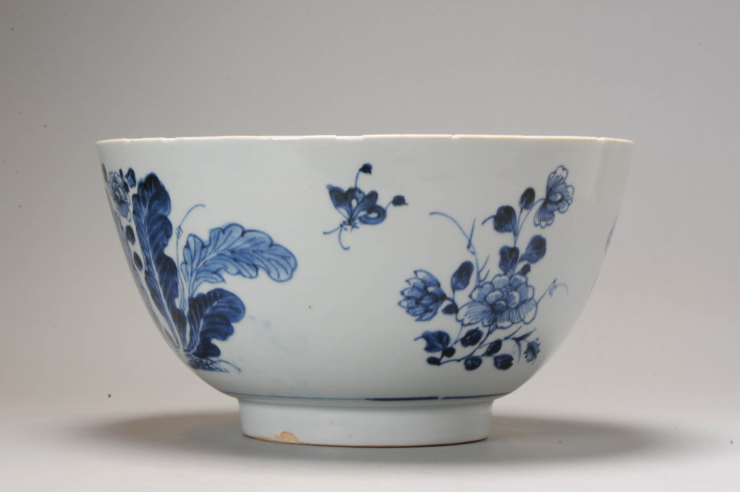 Antique 18C Chinese Porcelain Blue and White Bowl Cabbage Flowers Insects - Image 7