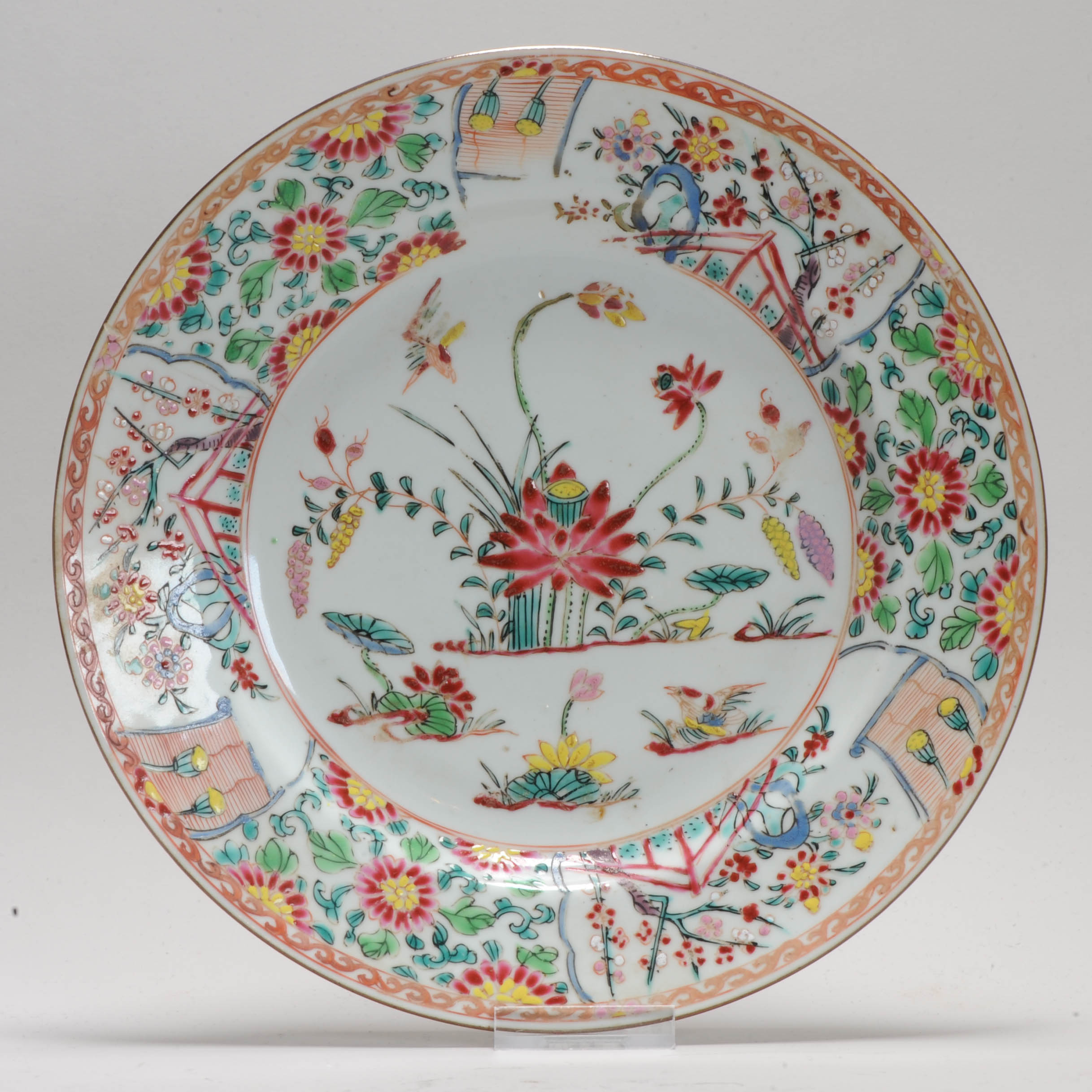 Antique 18C Yongzheng Chinese Porcelain Dish Qing Famille Rose Duck Lotus Pond