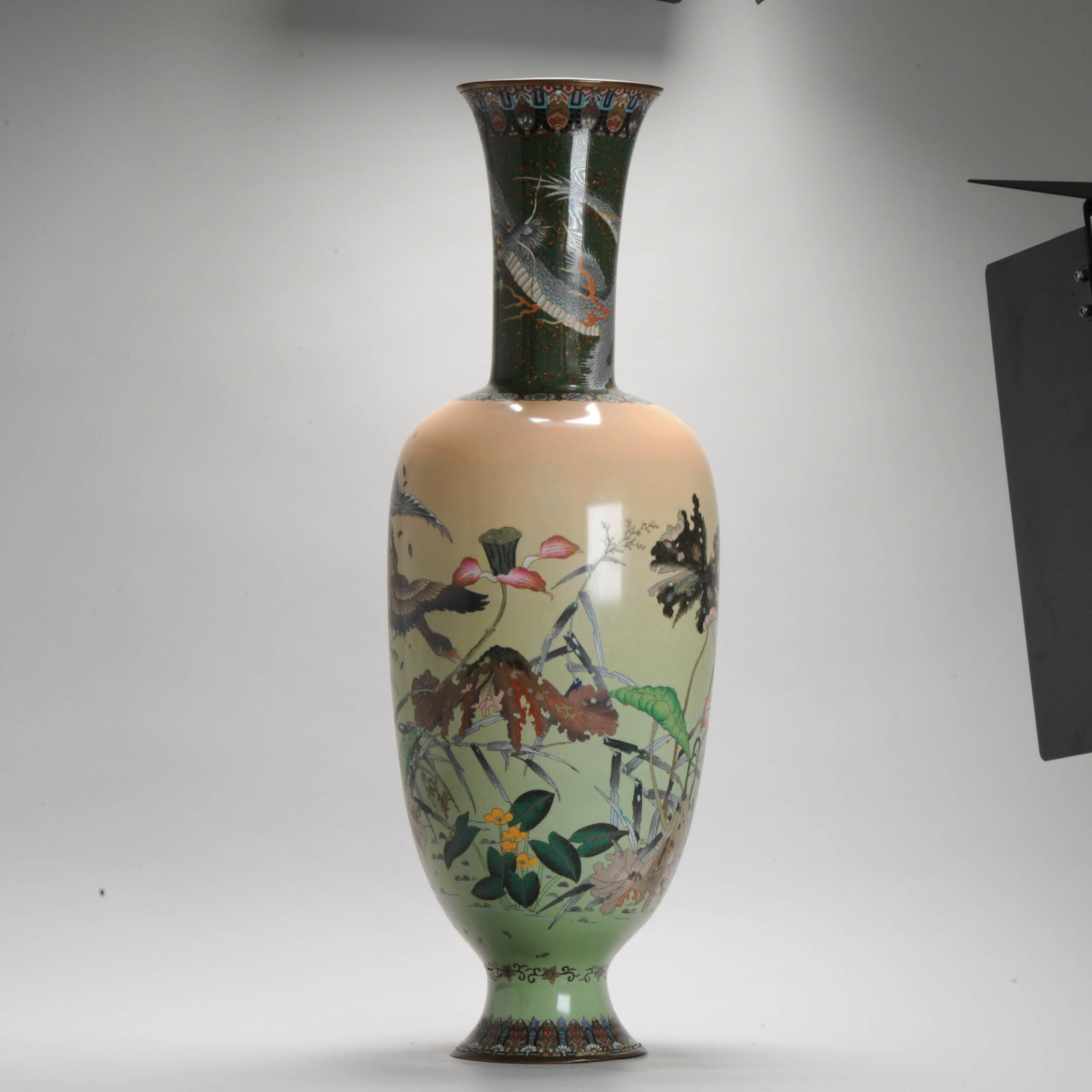 64CM Antique Japanese 19C Meiji Cloisonne Vase Japan HUNTING SCENE Dragon - Image 9