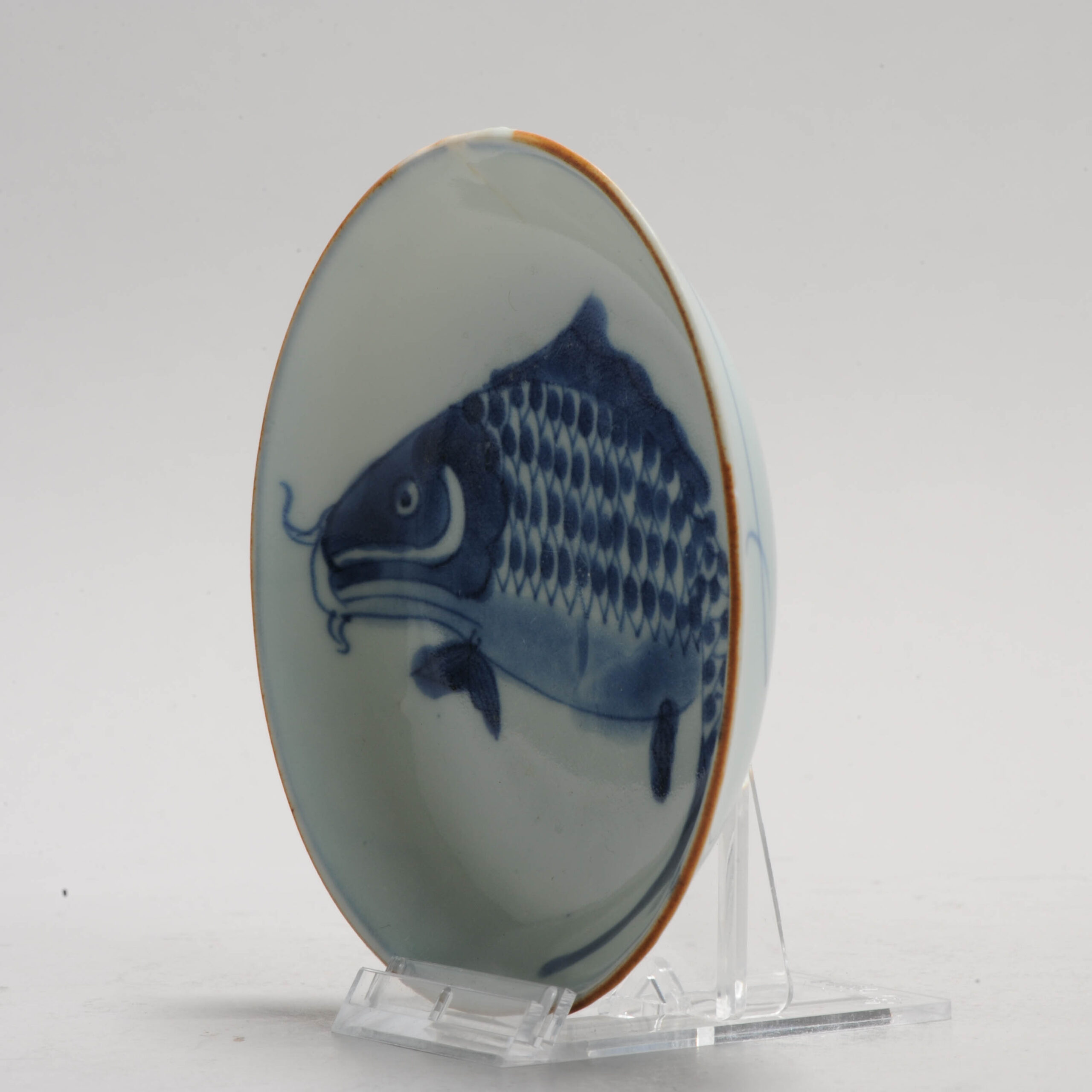 Unusual Late Ming Early Qing Chinese Porcelain Blue and White Dish CARP - Image 8