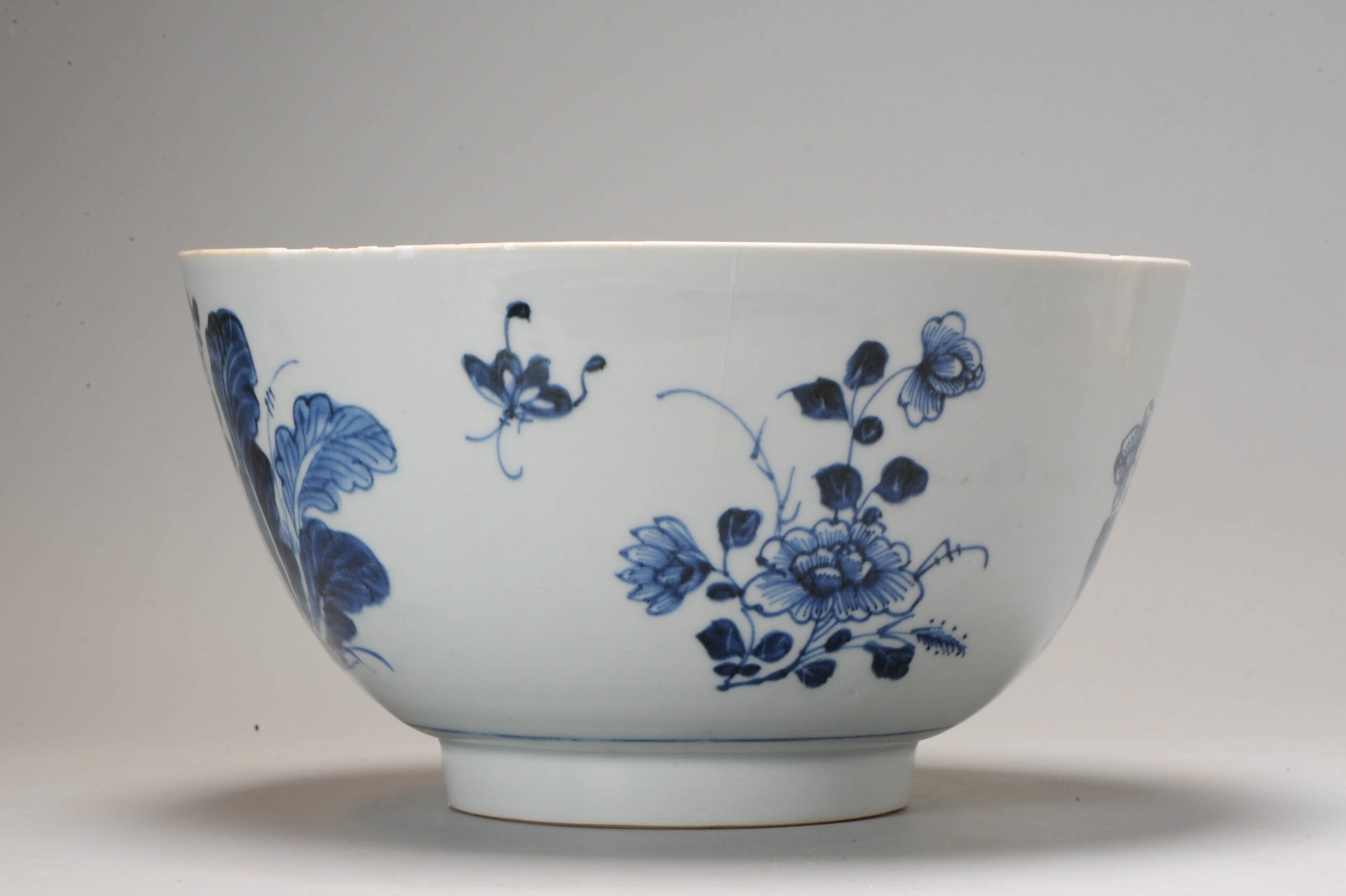 Antique 18C Chinese Porcelain Blue and White Bowl Cabbage Flowers Insects - Image 13