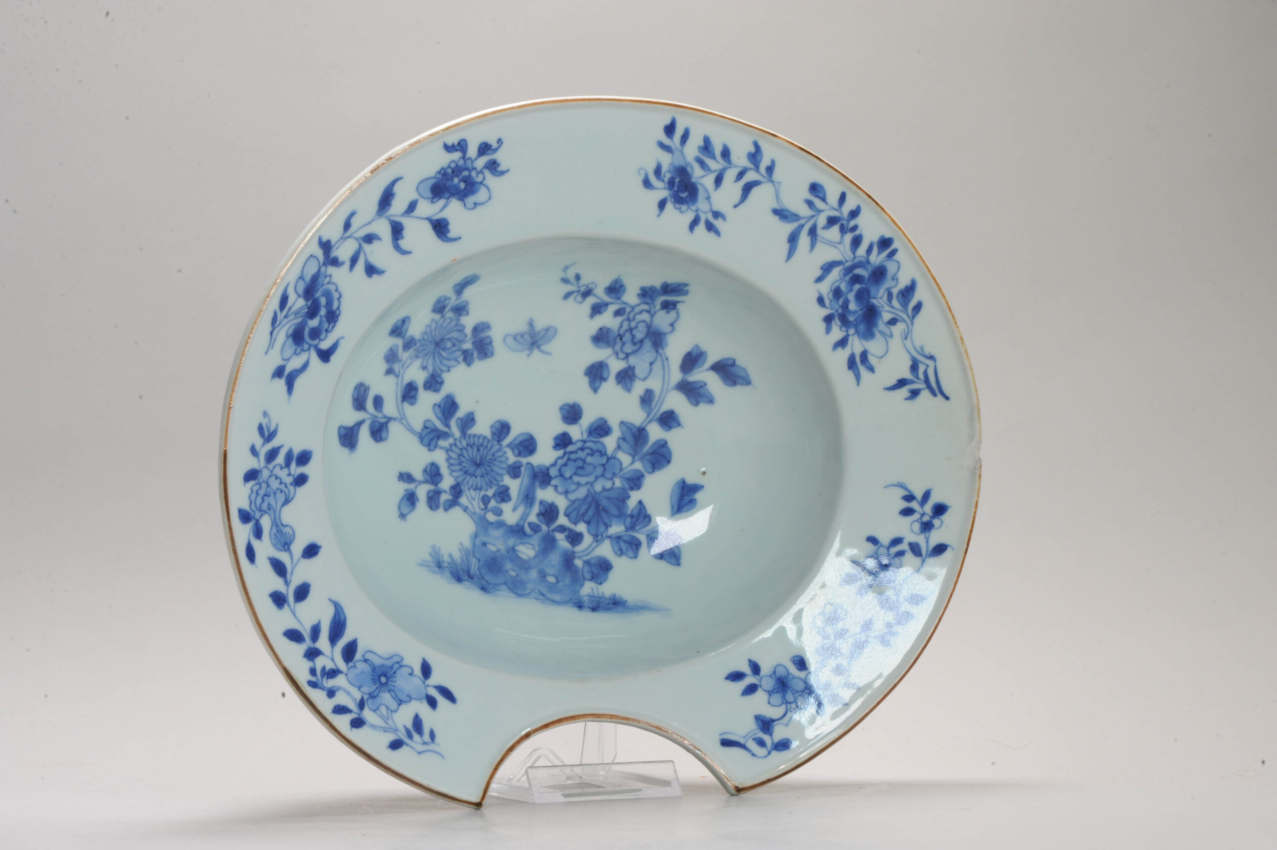 Antique Blue White Porcelain Barber Shaving Basin Bowl 18th Century Chinese