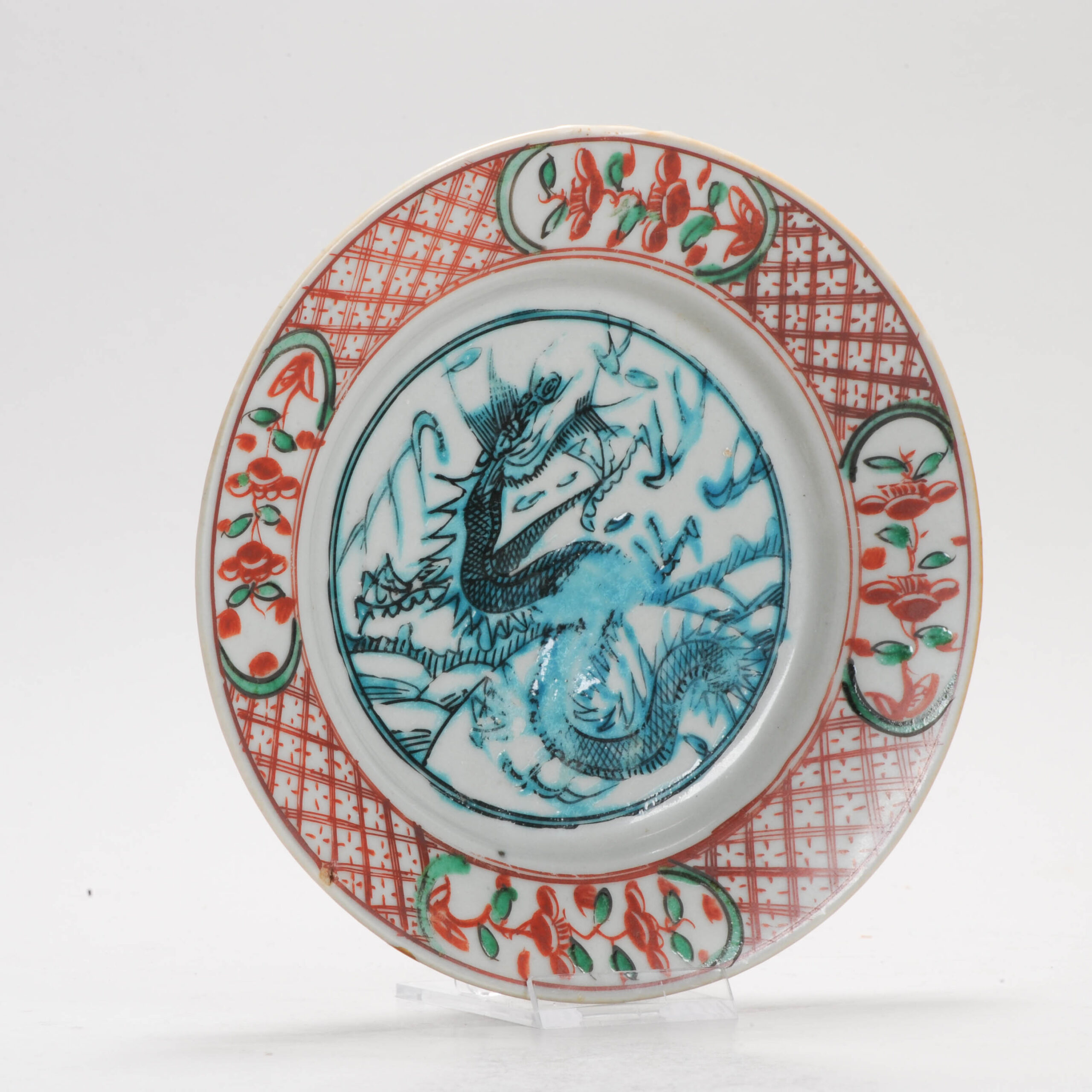 Antique Chinese 16/17C Chinese Porcelain Dish Swatow Fish Dragon Enamel China - Image 2