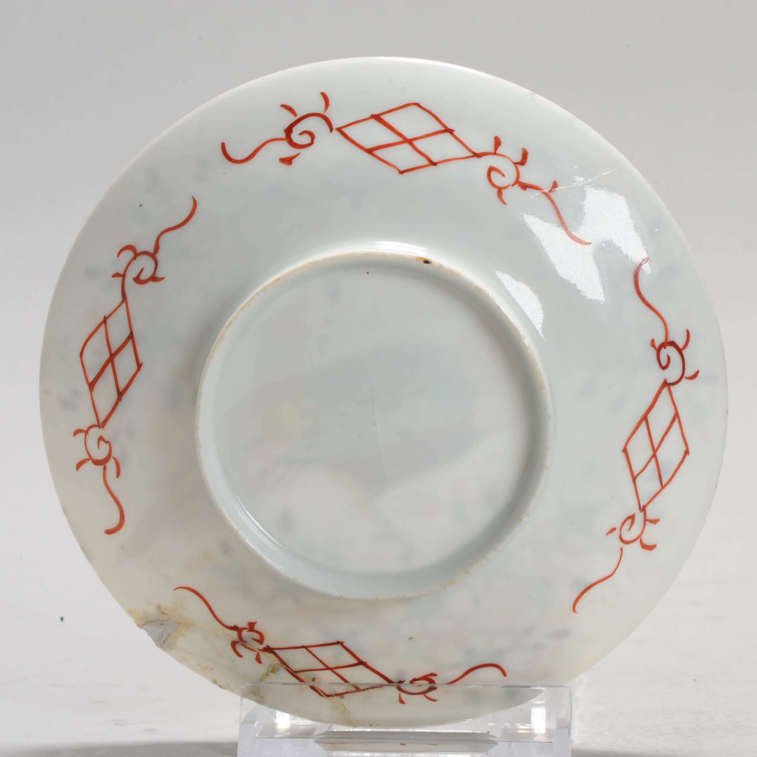 Antique Japanese 19th c Meiji Bird Dish Tree and Flowers in red - Image 6