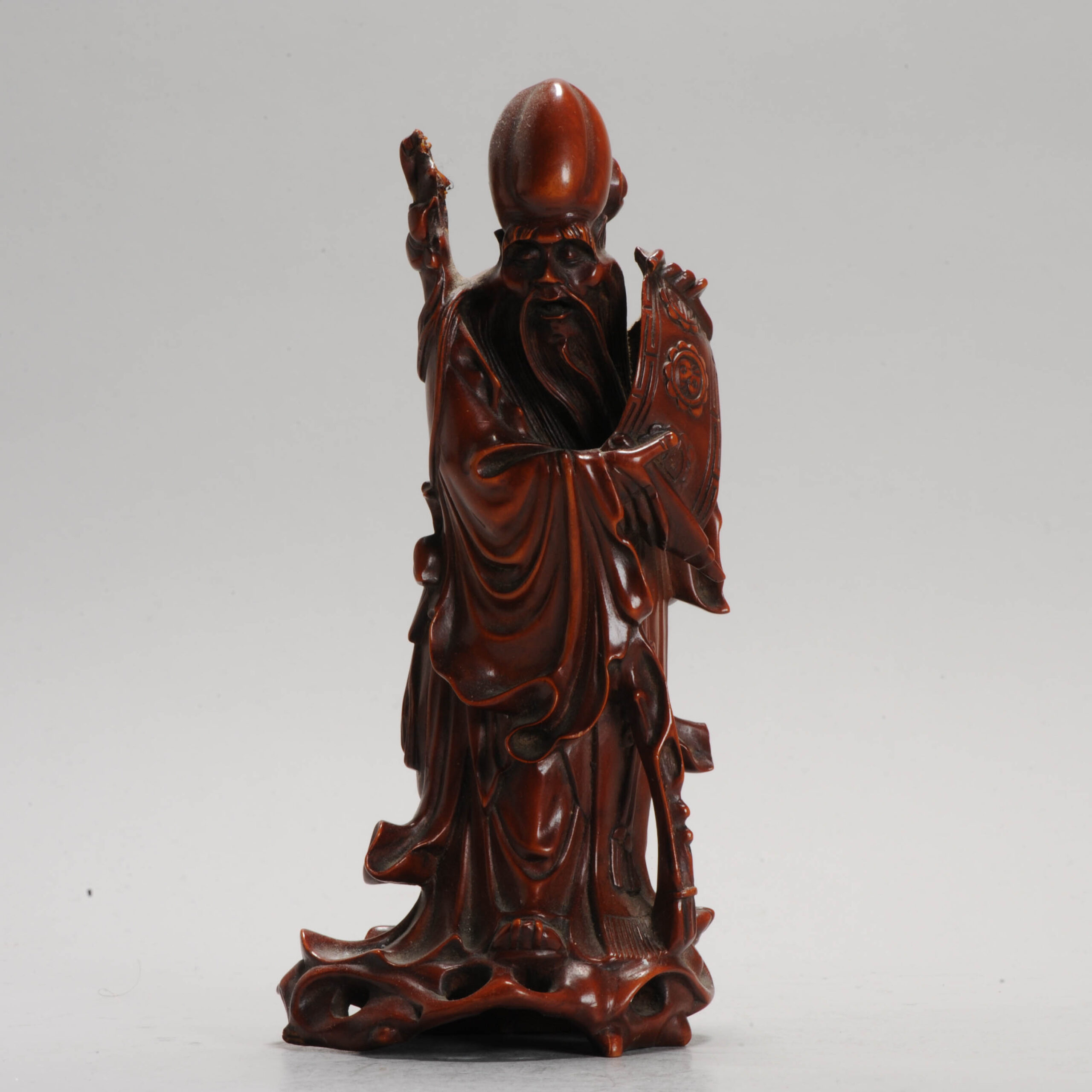 Ca 1900 Fine Chinese Carved Wood Statue of a Laughing Buddha CHinese Antique