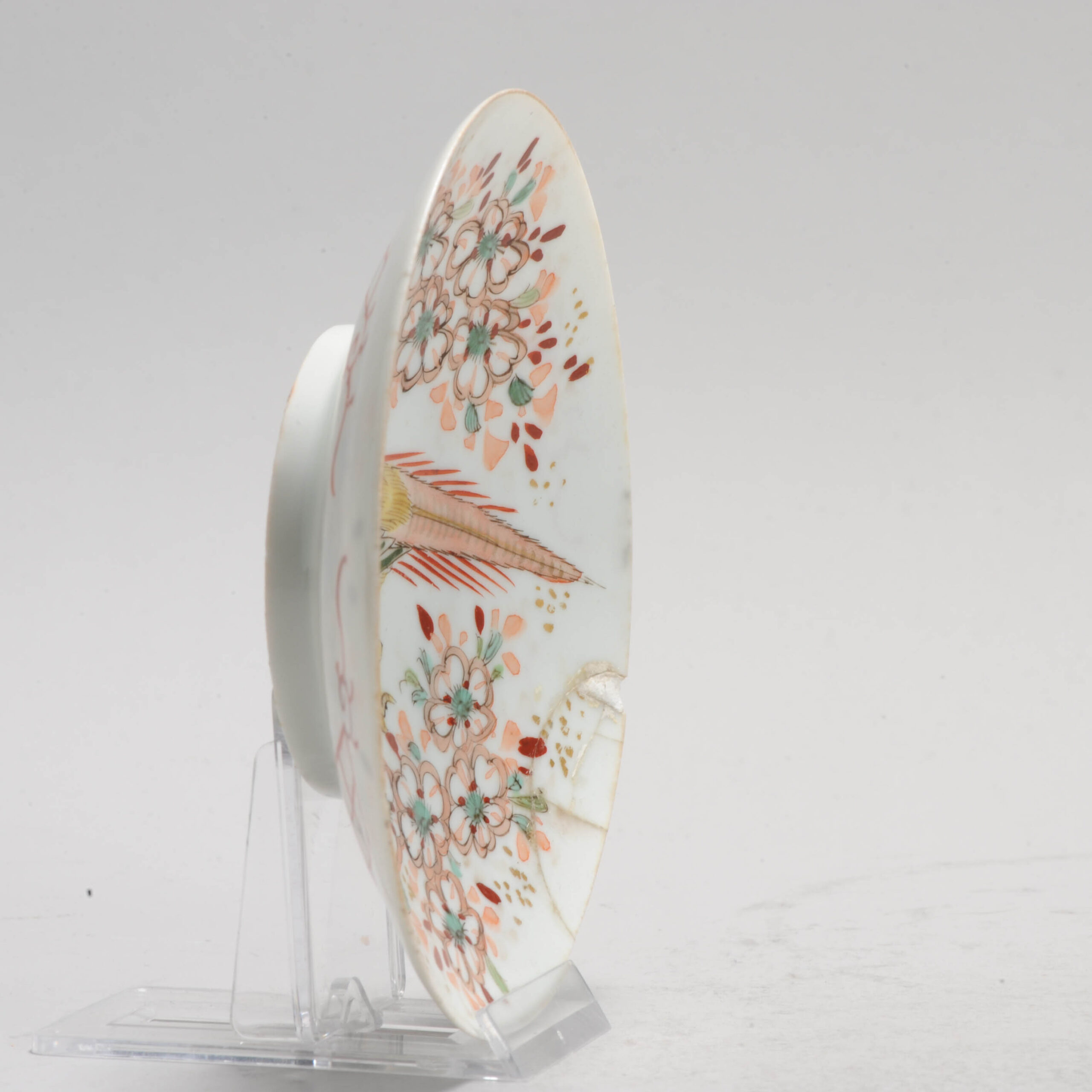 Antique Japanese 19th c Meiji Bird Dish Tree and Flowers in red - Image 10