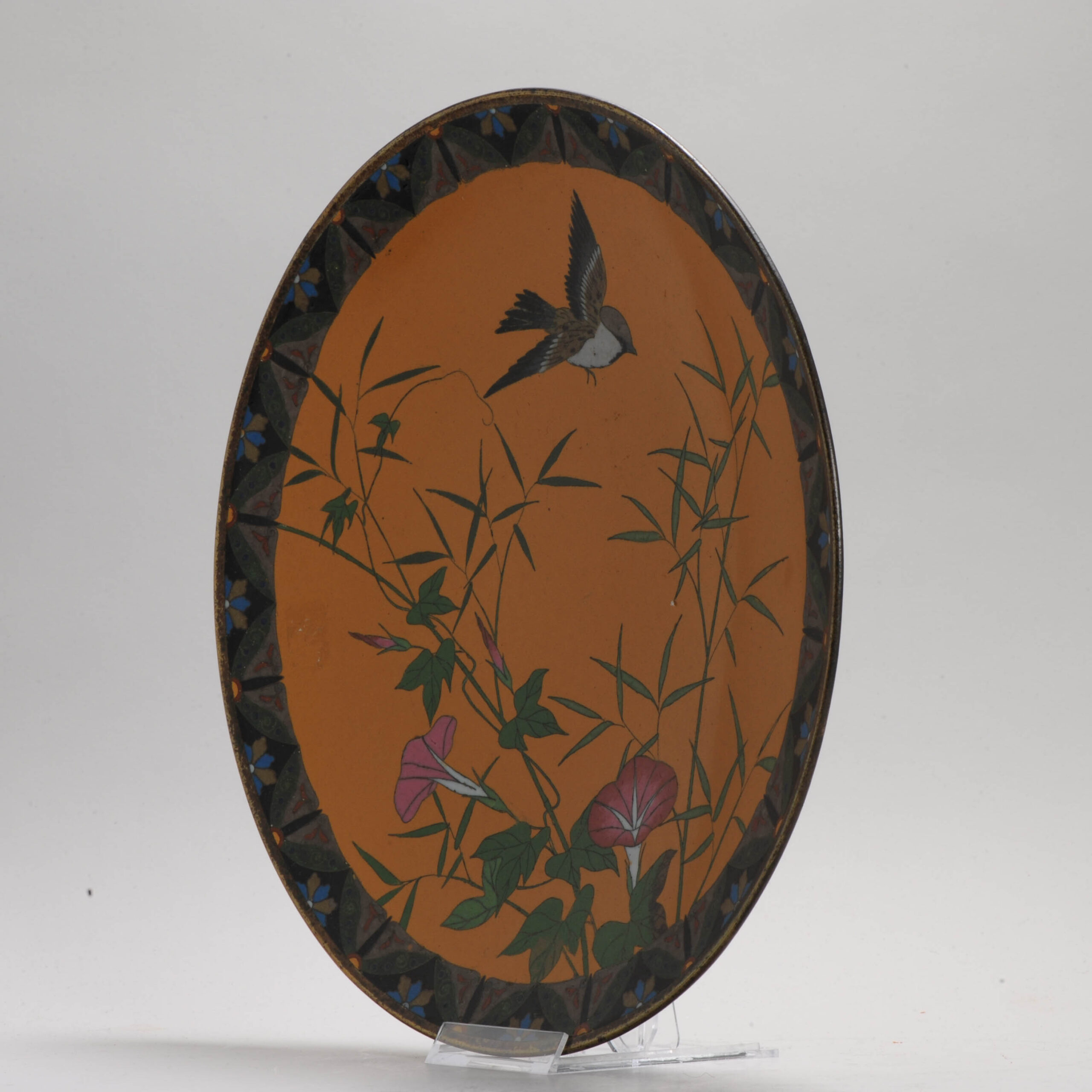 Lovely 19c Antique Meiji Period Japanese Wall dish Bronze Flowers Cloisonne - Image 3