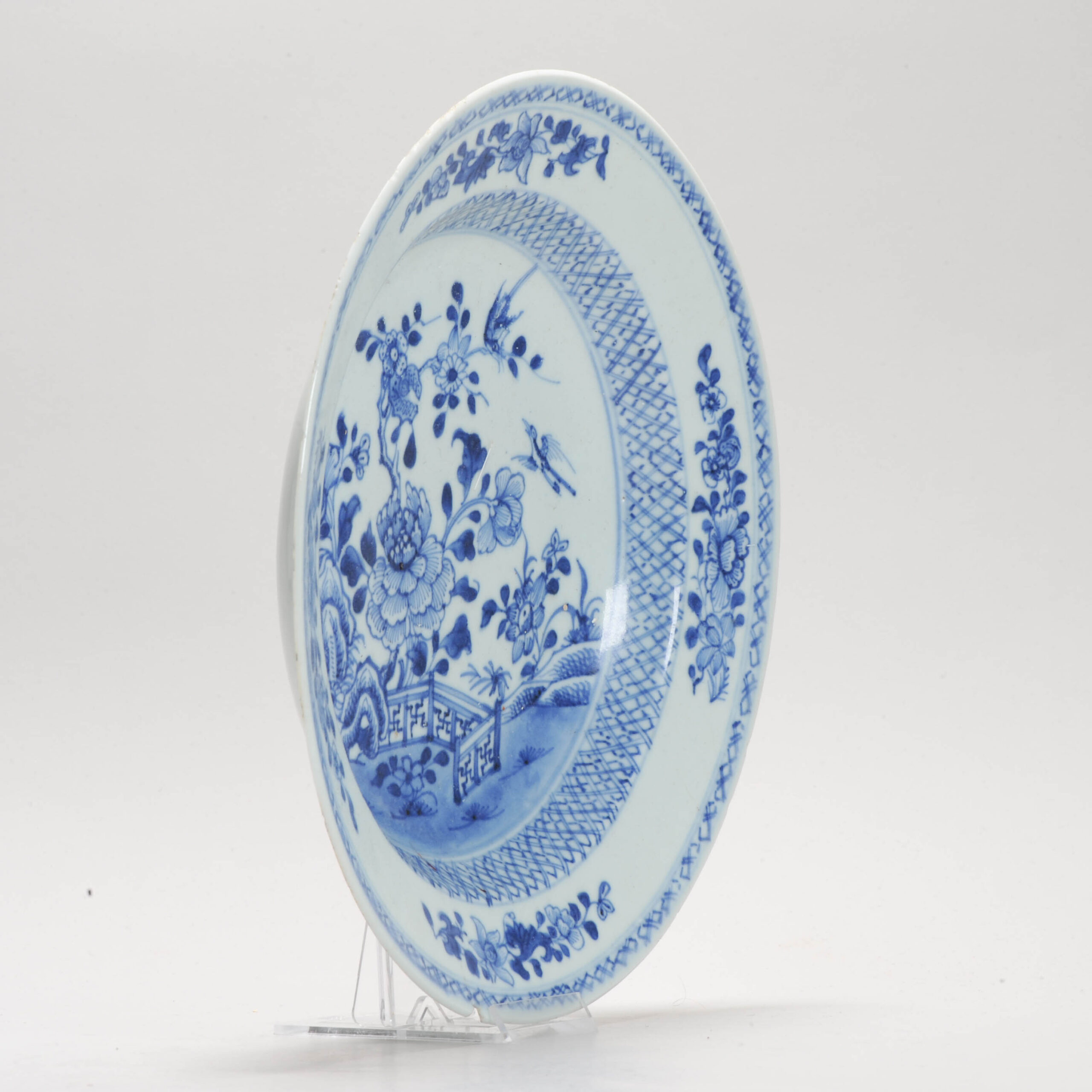 Antique Plate 18th Century Chinese Porcelain Blue and White Garden Qianlong - Image 3
