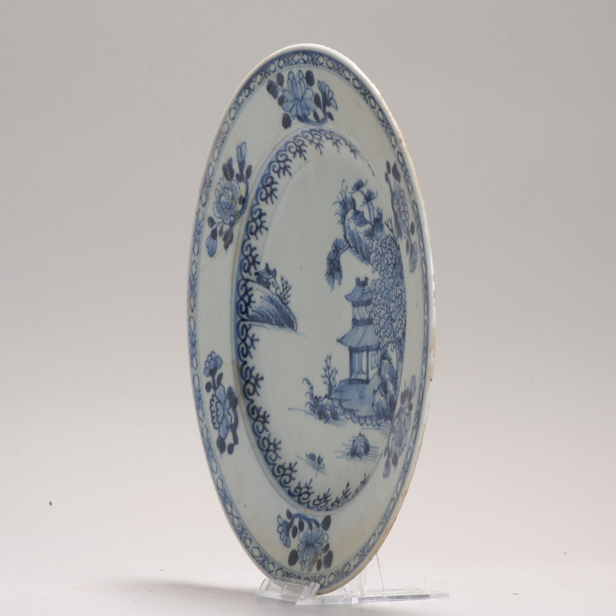 Antique Plate 18th Century Chinese Porcelain Blue and White Landscape Qianlong Yongzheng - Image 11