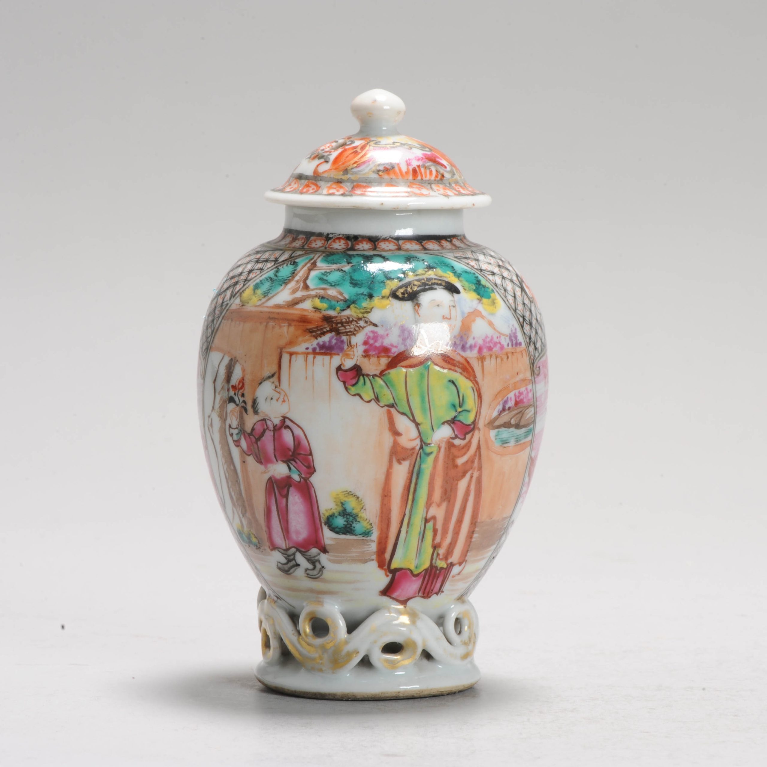 Antique 18C Chinese Porcelain MANDARIN Tea Caddy Chine de Commande Qianlong - Image 7
