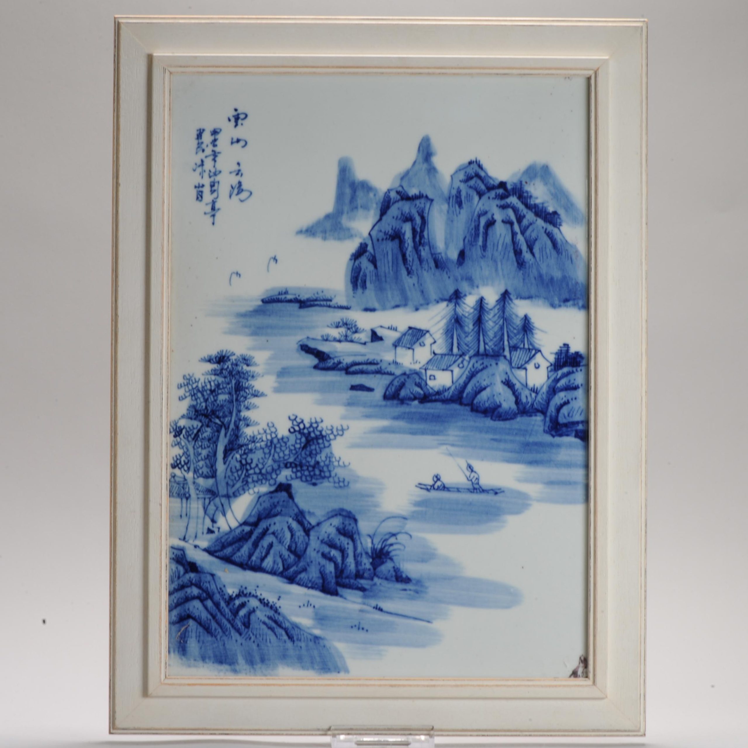 Nice Landscape 20th C Chinese porcelain plaque  PROC Blue and White China