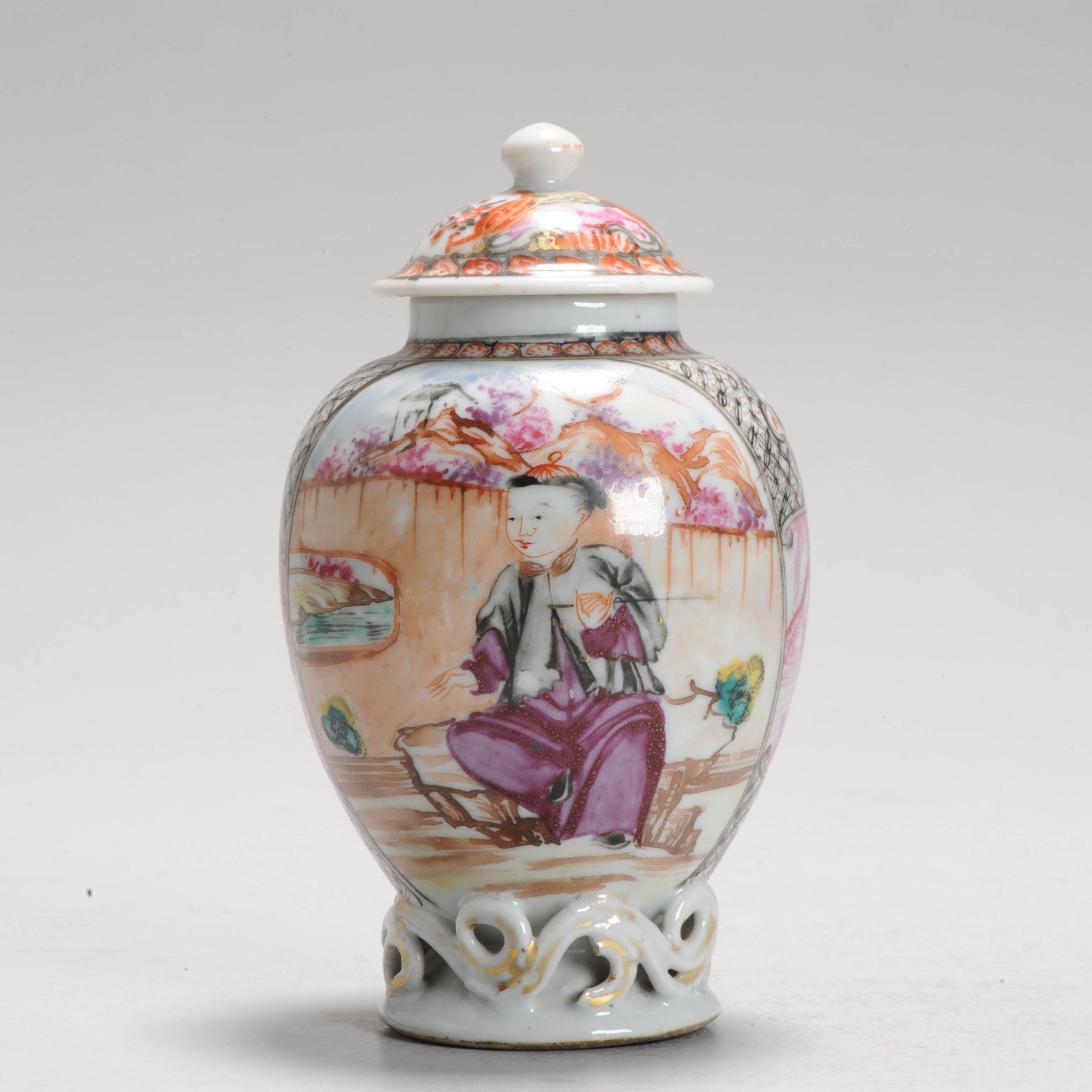 Antique 18C Chinese Porcelain MANDARIN Tea Caddy Chine de Commande Qianlong - Image 13