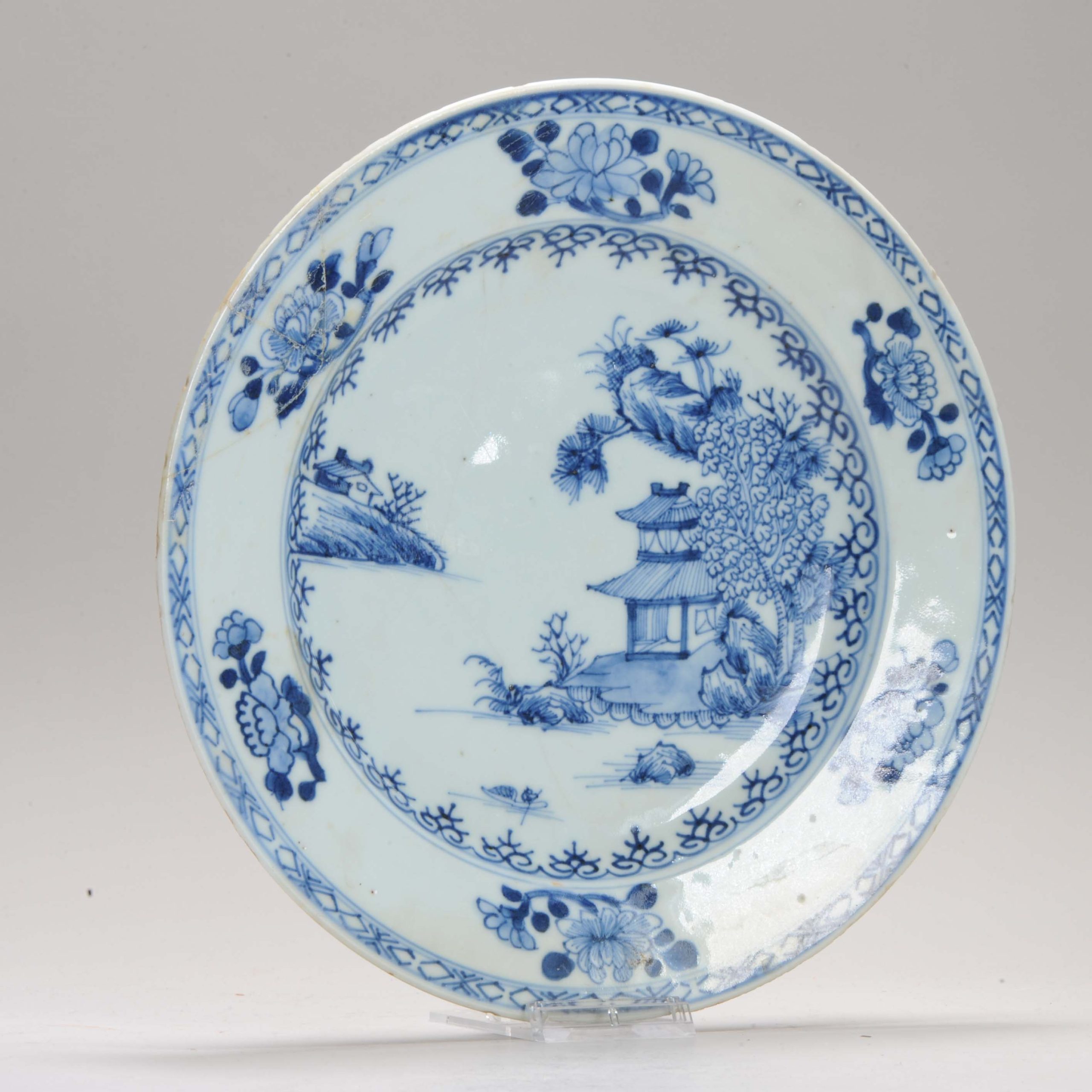 Antique Plate 18th Century Chinese Porcelain Blue and White Landscape Qianlong Yongzheng - Image 2