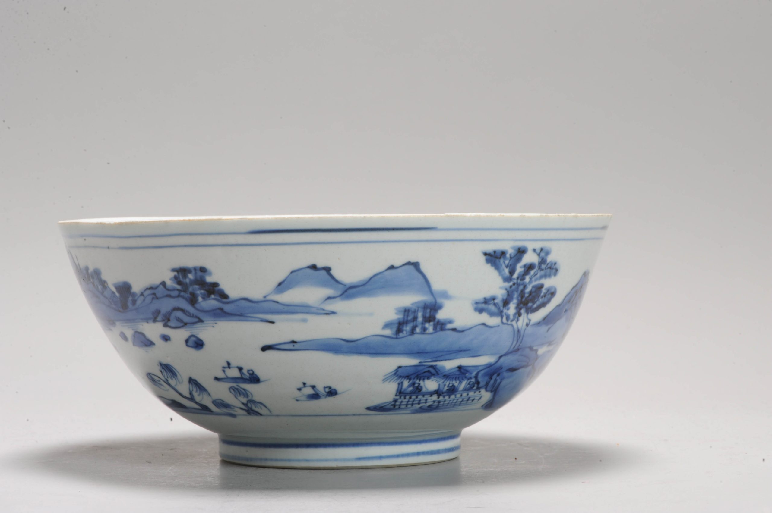 Antique Chinese Porcelain bowl 16th or 17th C Wanli Period Landscape with Literati - Image 4