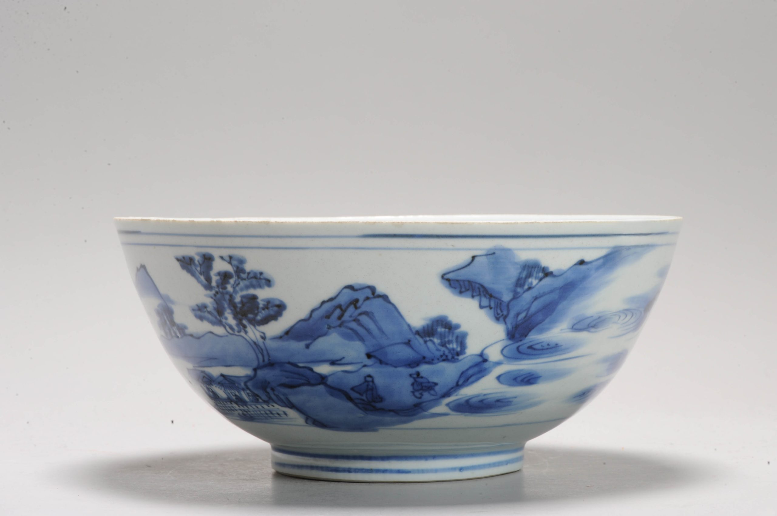 Antique Chinese Porcelain bowl 16th or 17th C Wanli Period Landscape with Literati - Image 13