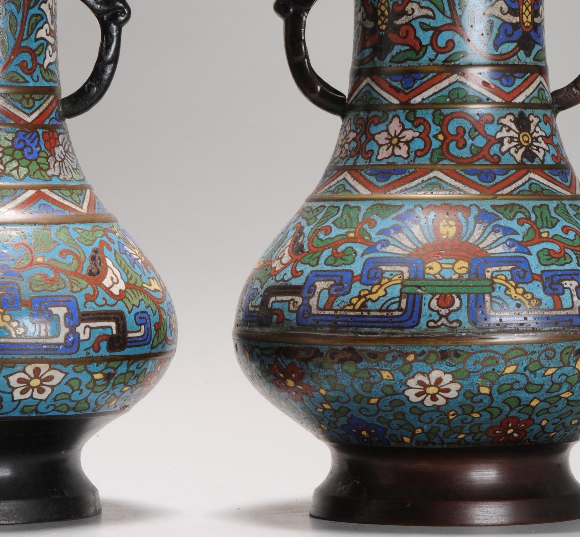 Pair Antique Bronze / Copper Cloisonné Vase of Round shape Japan 19th C - Image 7