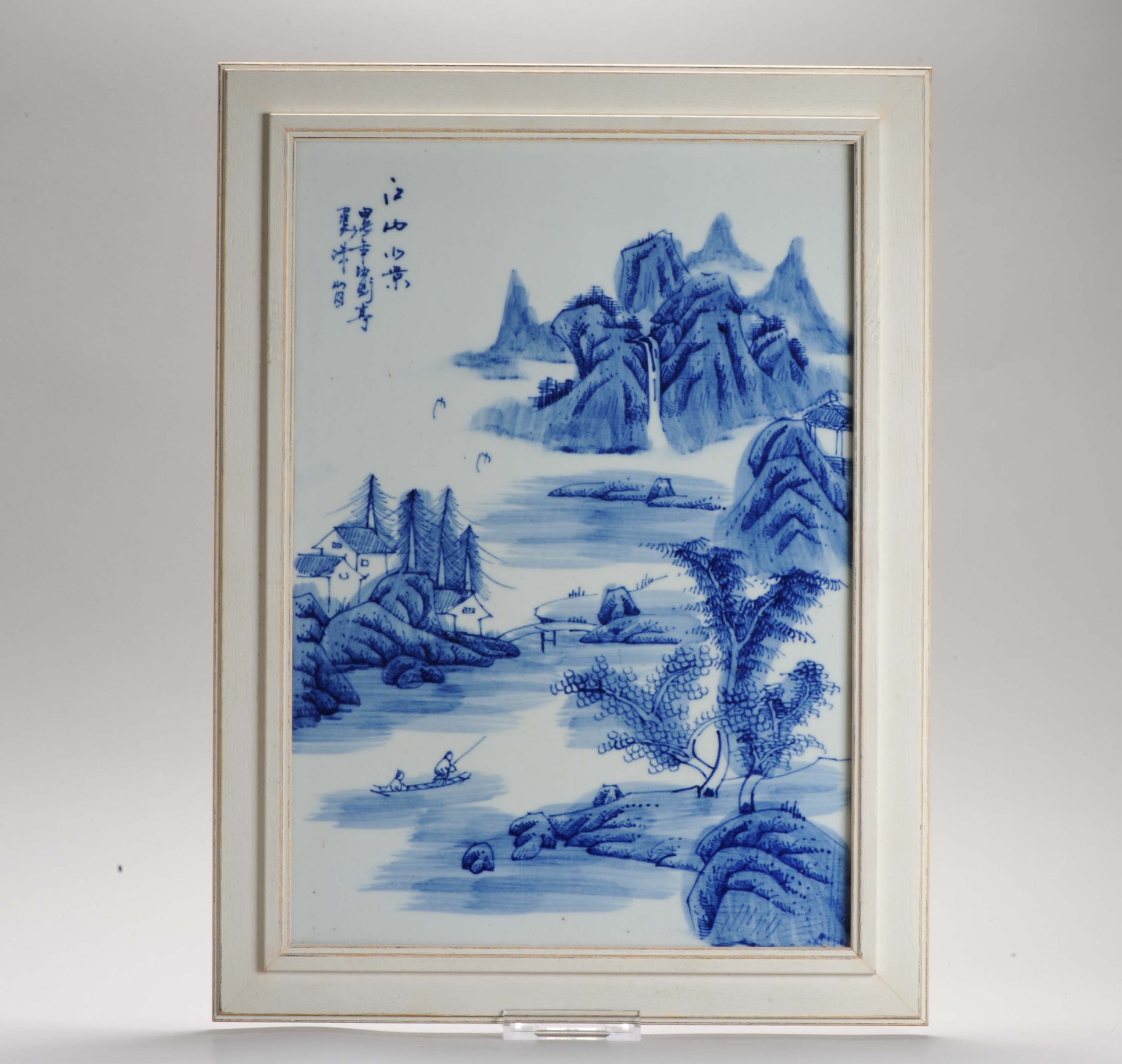 Nice Landscape 20th C Chinese porcelain plaque  PROC Blue and White China