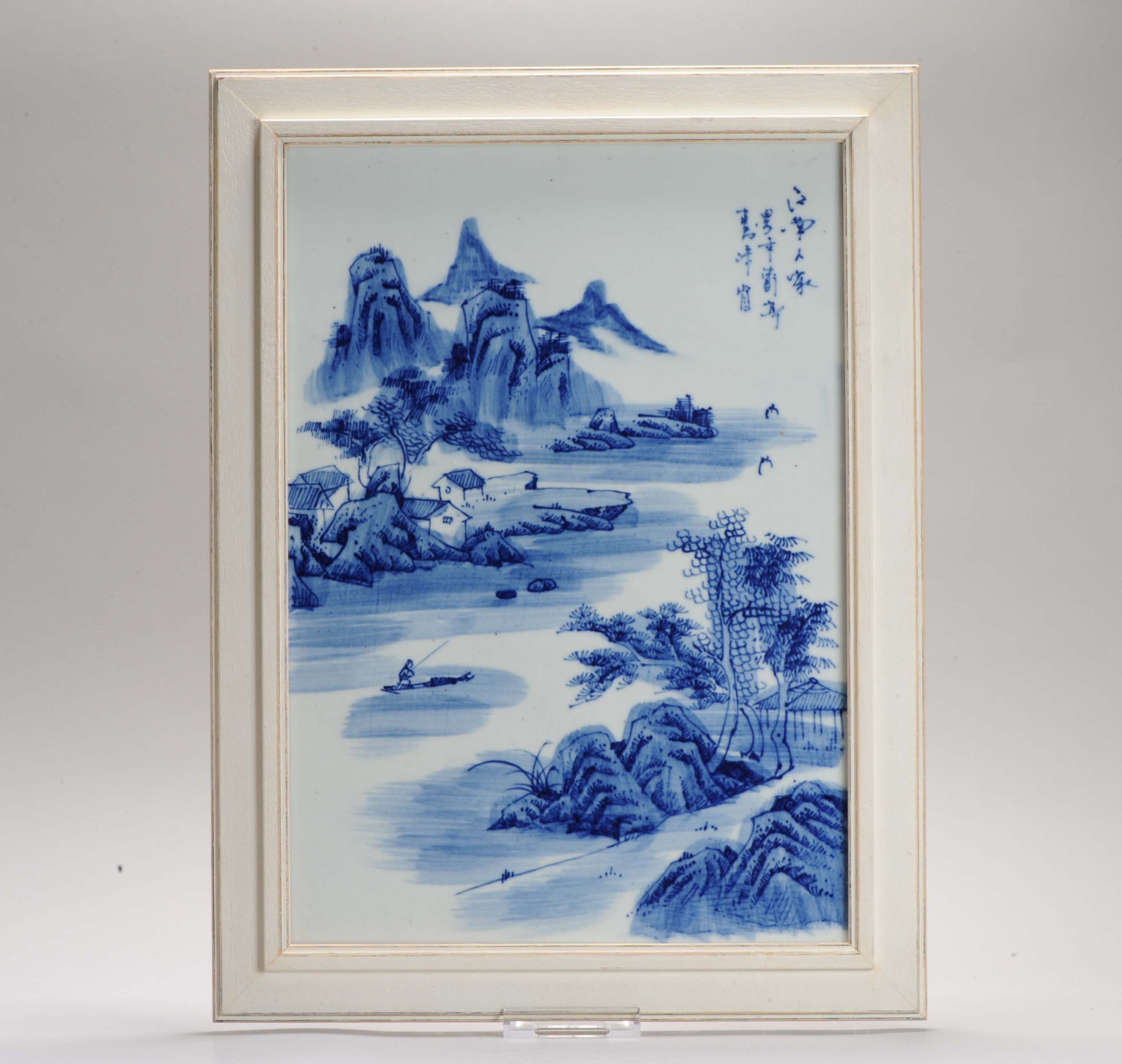 Nice Landscape 20th C Chinese porcelain plaque  PROC Blue and White China