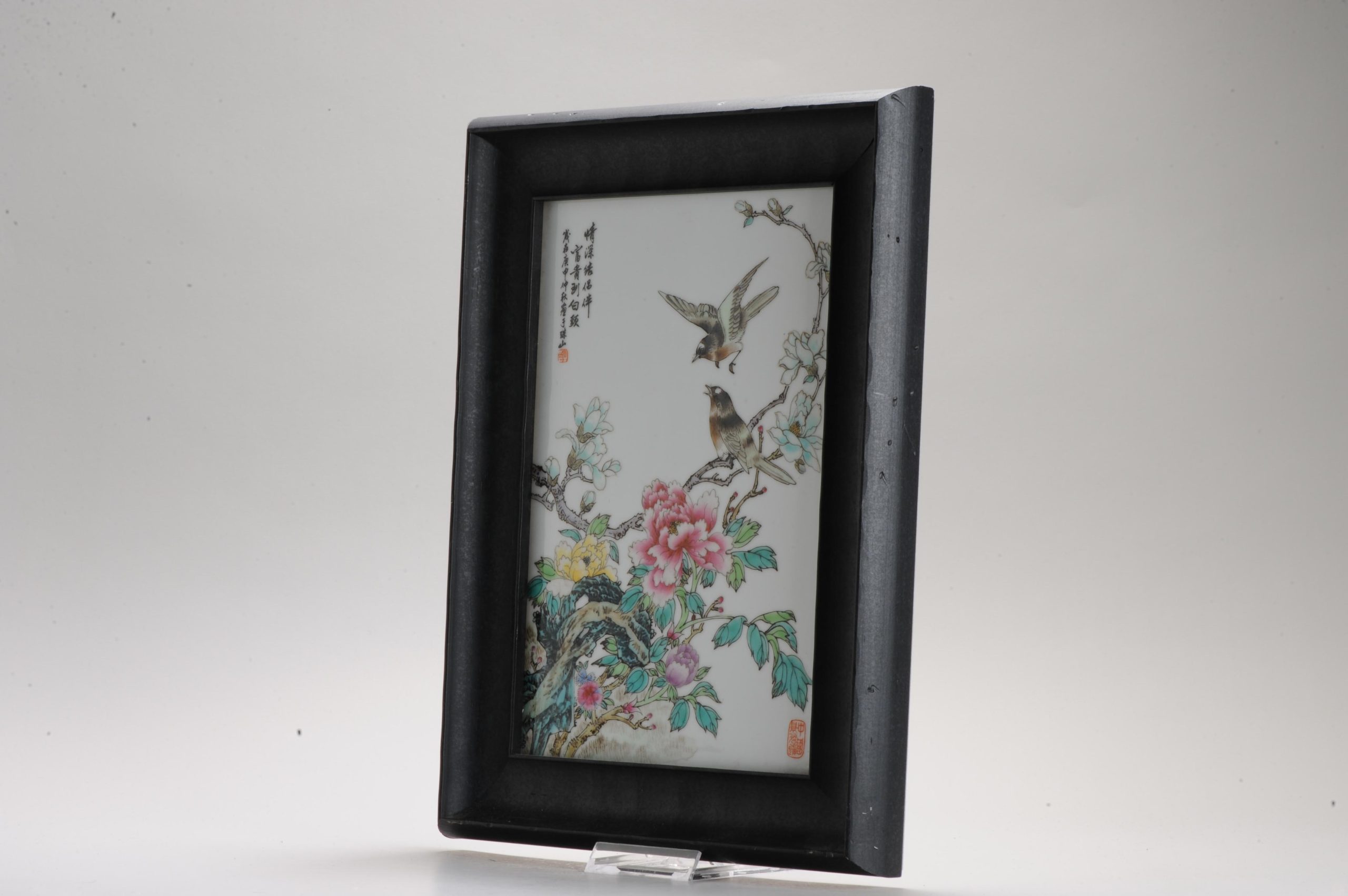 China Plaque 20th C Chinese porcelain PROC Birds and flowers China Fencai - Image 5