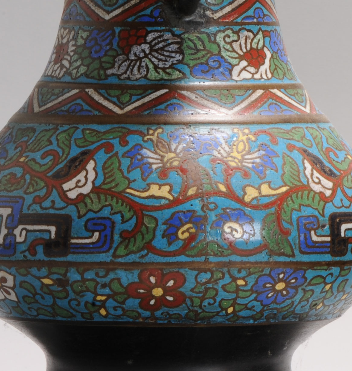 Pair Antique Bronze / Copper Cloisonné Vase of Round shape Japan 19th C - Image 5